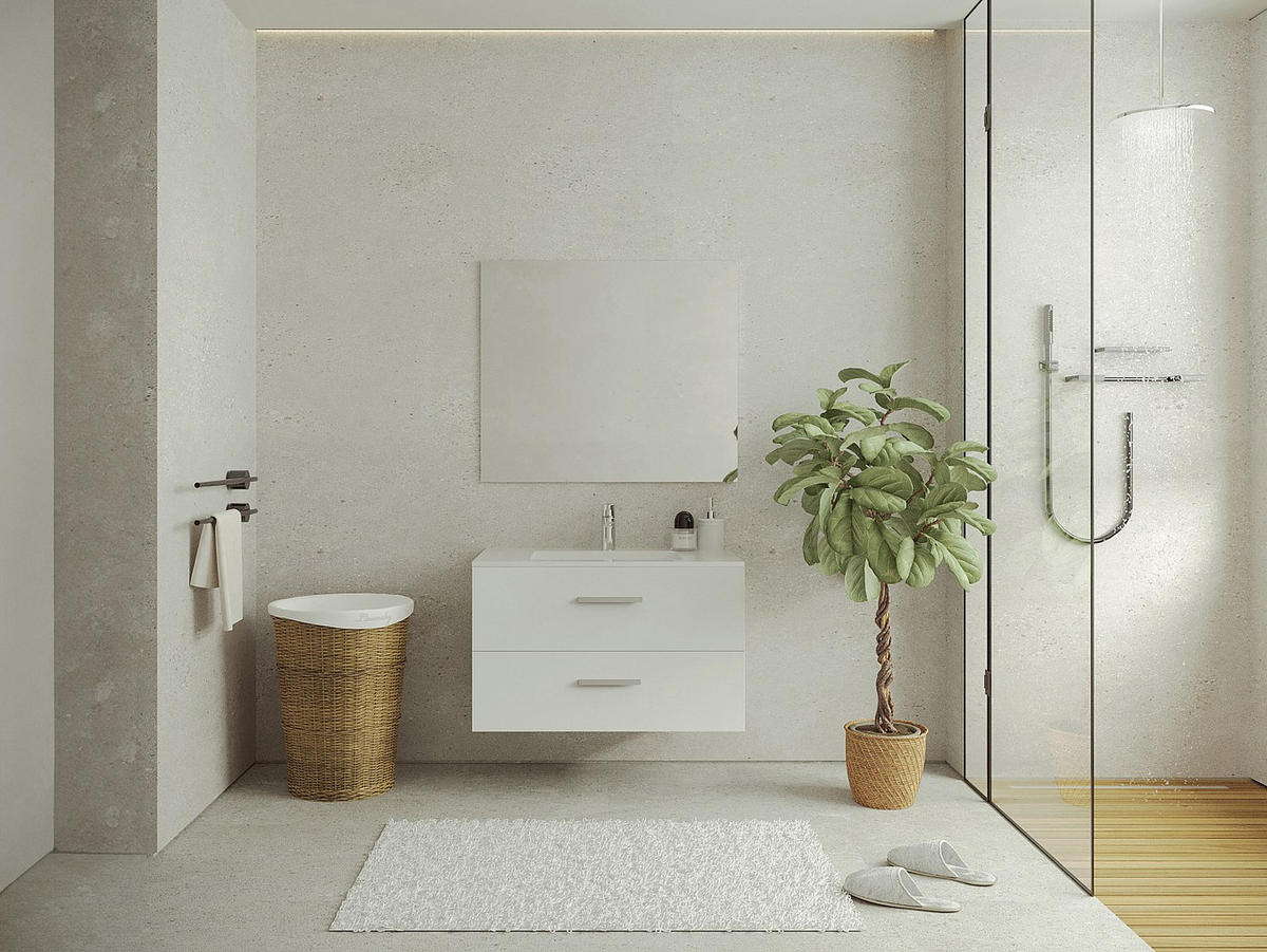 EINZELWASCHTISCH - 80 cm x 45 cm - Holz, Platte, Keramik - Weiß - KAYLA - Weiß, Keramik/Holz (80/47/45cm) - Vente-Unique