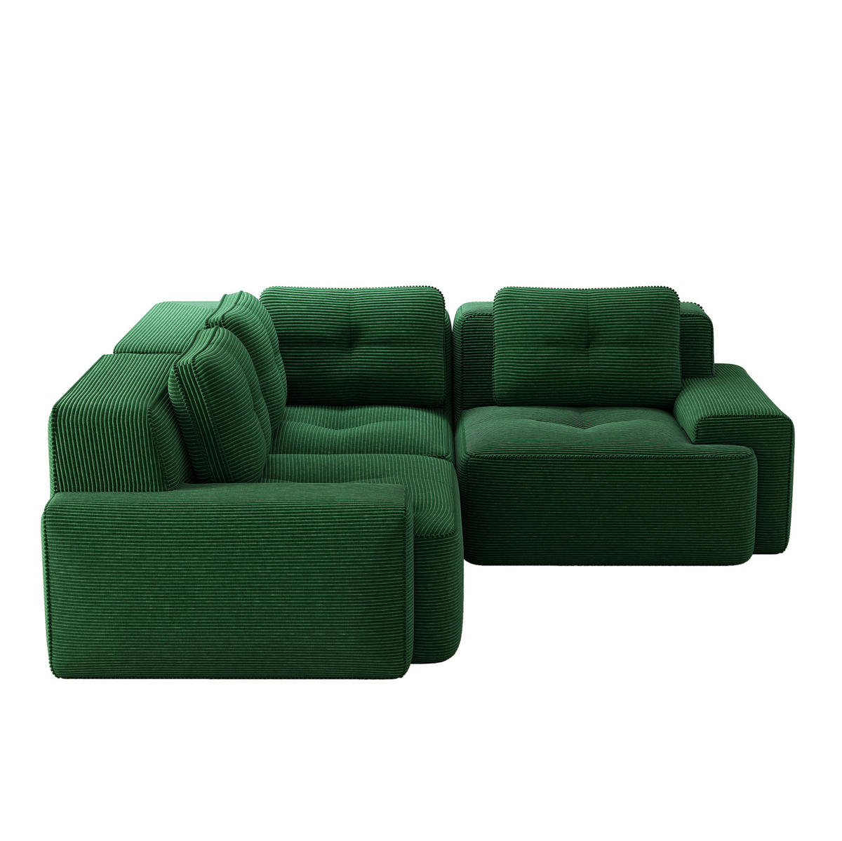 ECKSOFA 206/206/69 cm grün aus Cord mit modularem Design und rutschfestem Standfuß - Grün, Textil (206/206cm) - OKWISH