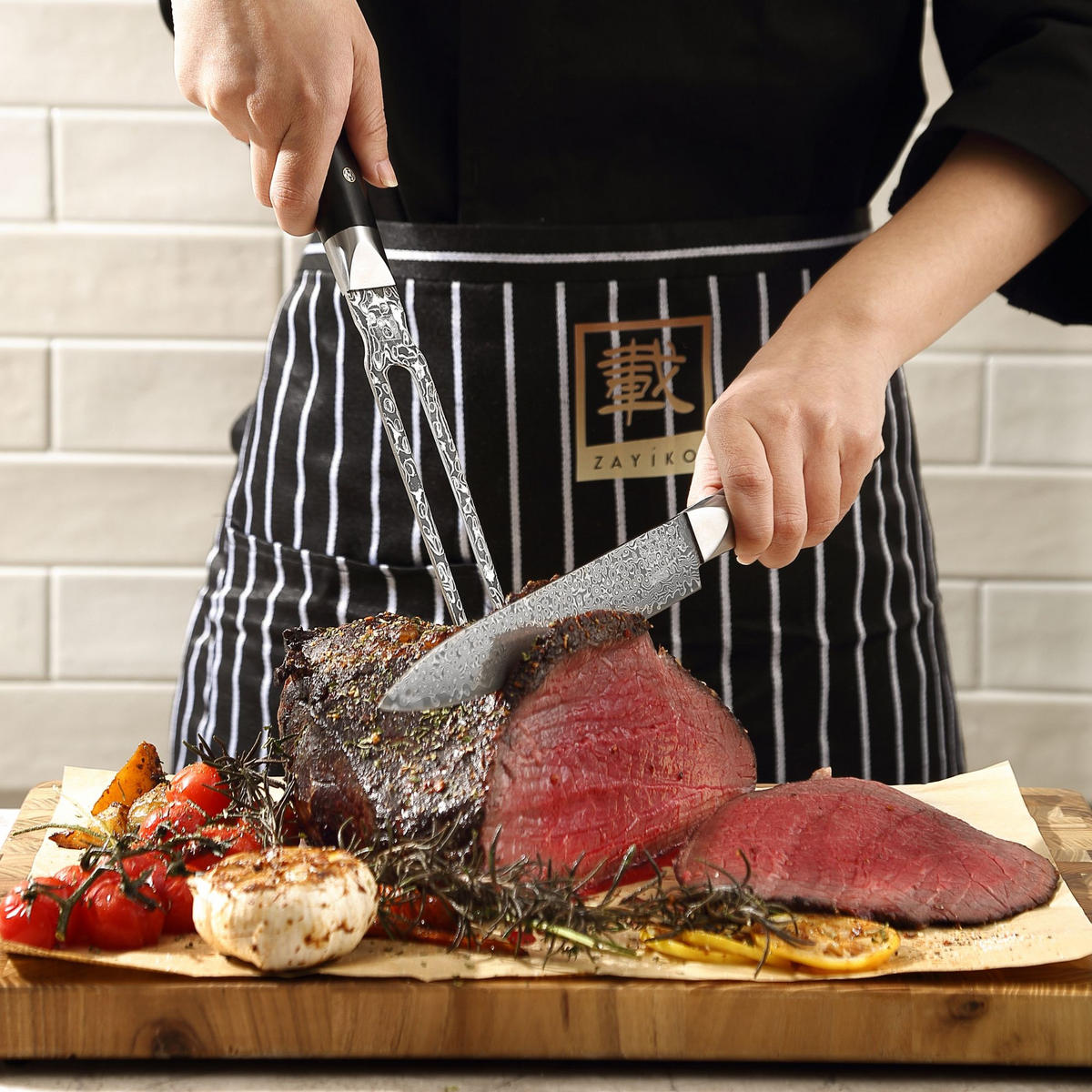 TRANCHIERGABEL 14 cm - Schwarz, Holz/Metall (32cm) - Zayiko