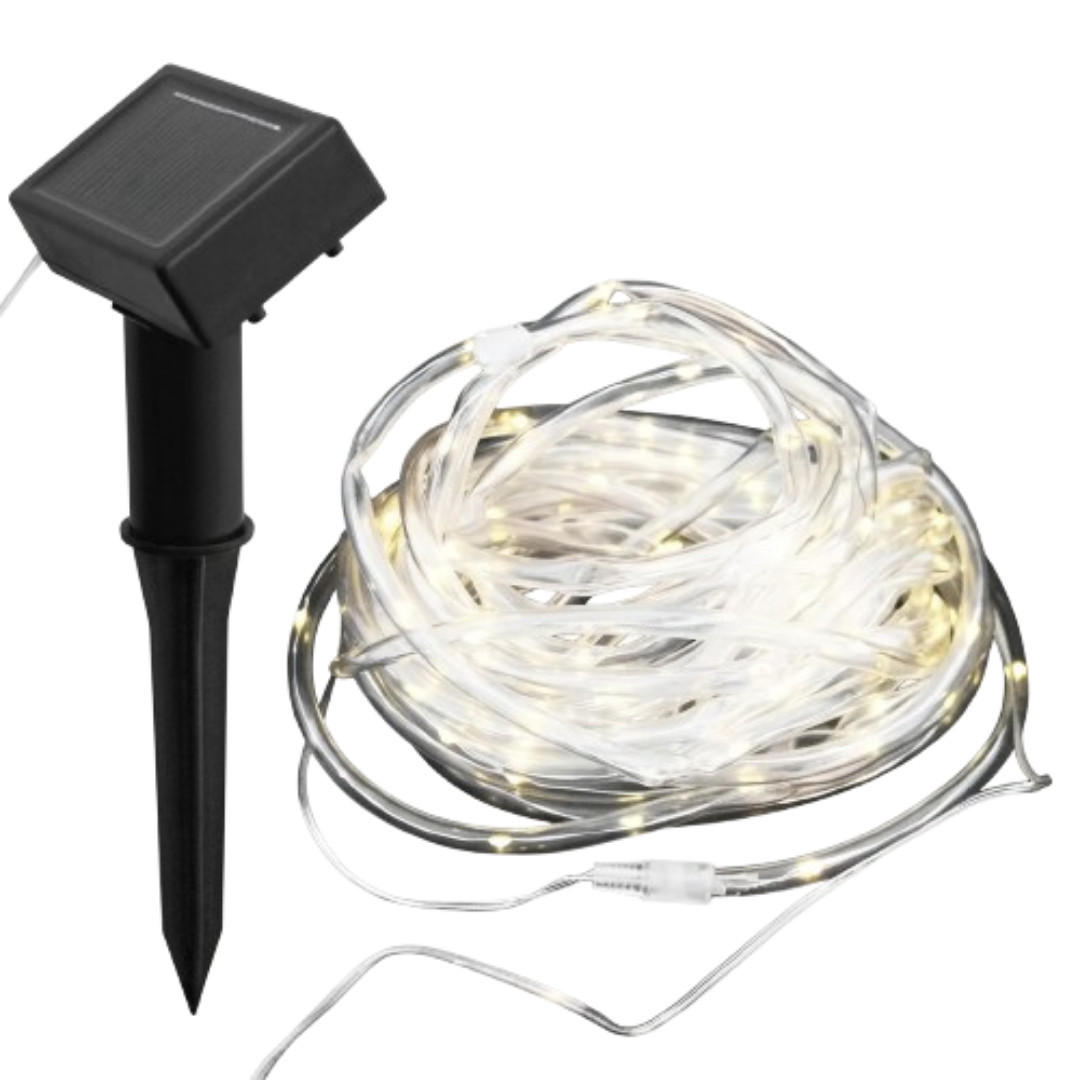SOLAR LICHTERKETTE, Außen, 10m, 100 LED, Warmweiß, Wetterfest, Solarleuchte, Balkon, Garten, Terrasse, Außenbeleuchtung, Dekoration, Licht, LED, Außen - Weiß, Kunststoff (100cm) - Grundig