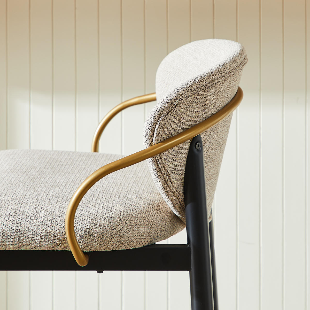 BARHOCKER 2er-Set höhenverstellbar aus Chenille, Hellbraun - Schwarz, Textil (52/97/57cm)