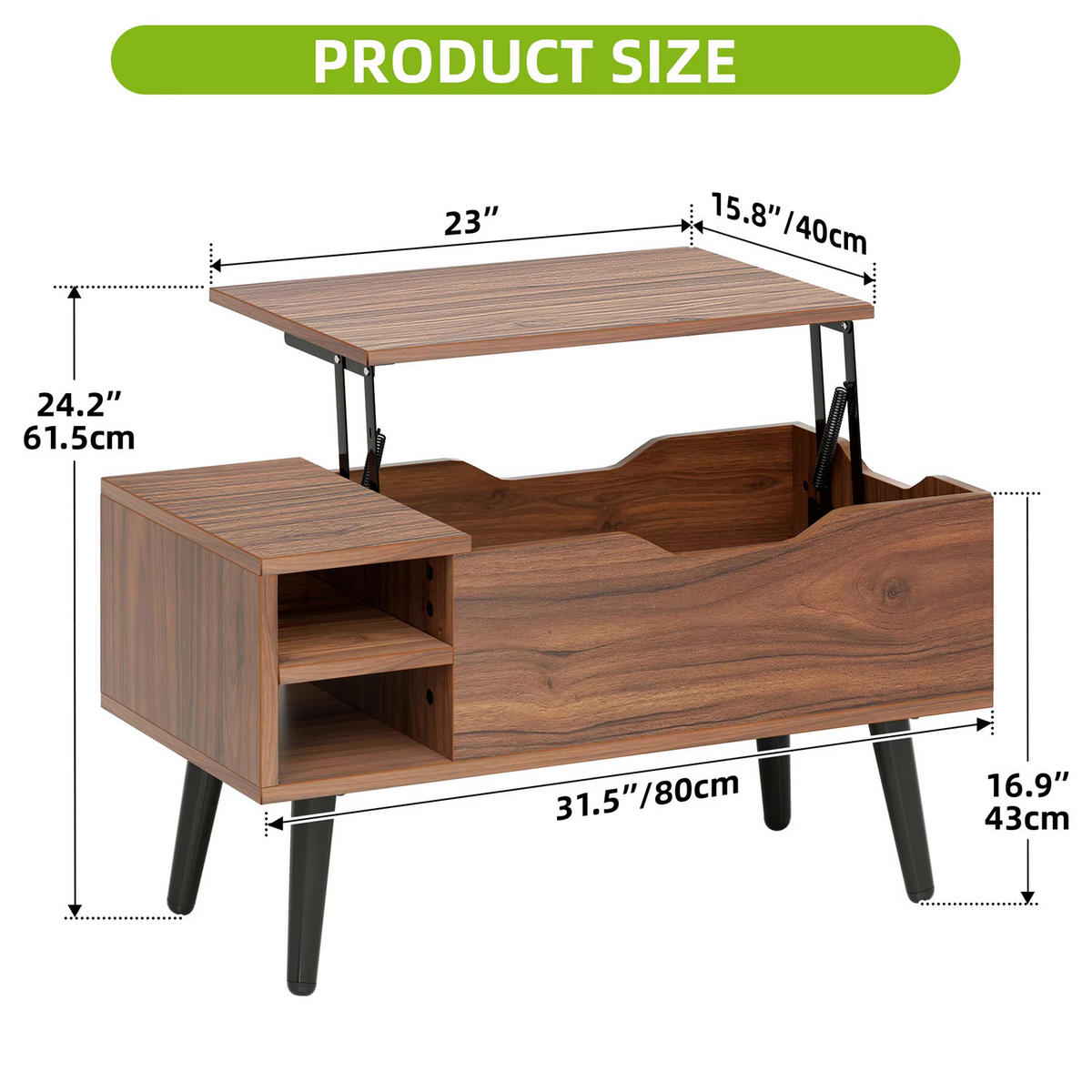 COUCHTISCH 80x61,5x40 Eiche Lift-Top Feder Stauraum - Braun, Holz (800/40/61.5cm) - Kaket