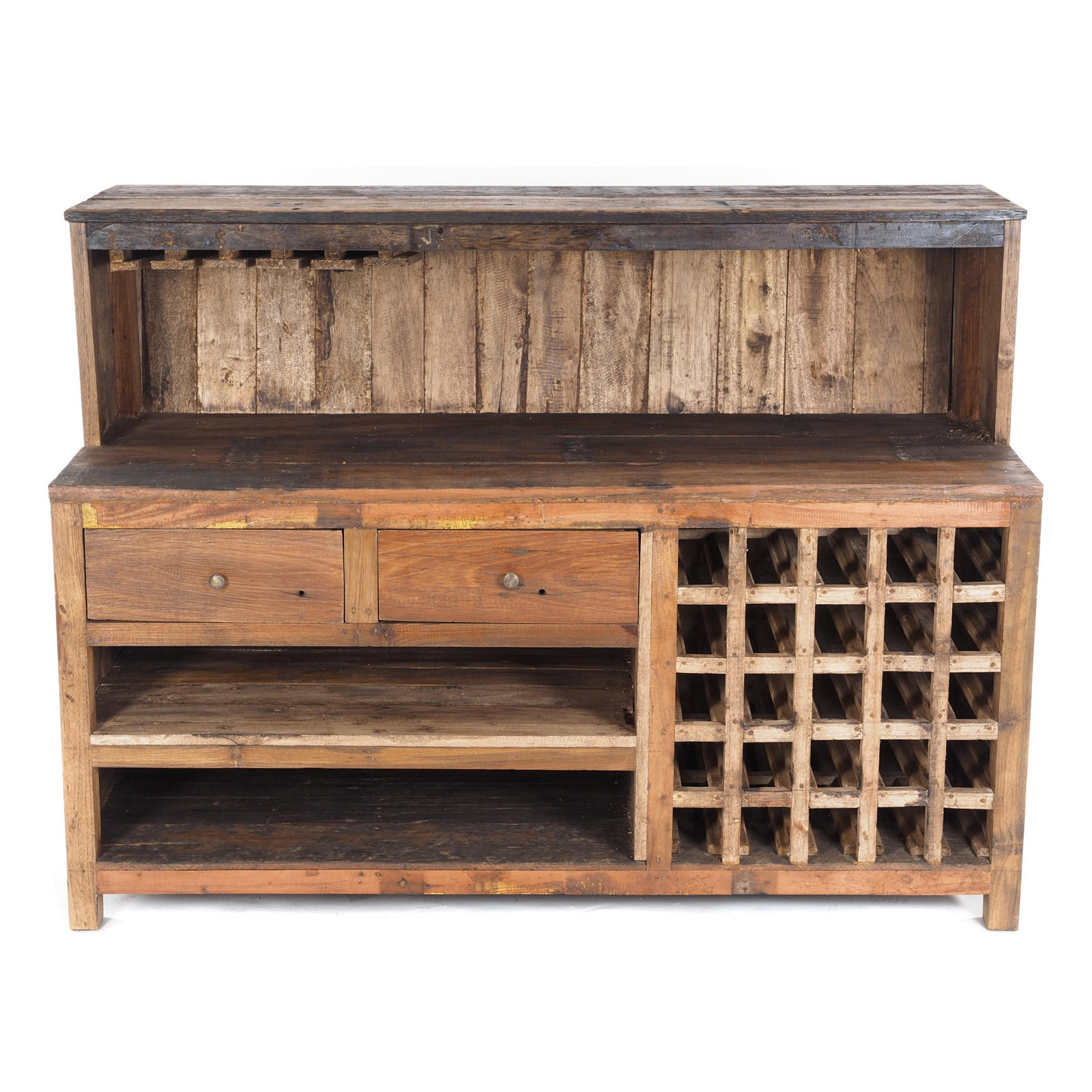BARSCHRANK PUREWOOD Recyclingholz massiv, Vintage Design braun - Naturfarben, Holz (150/110/55cm) - DESIGN DELIGHTS