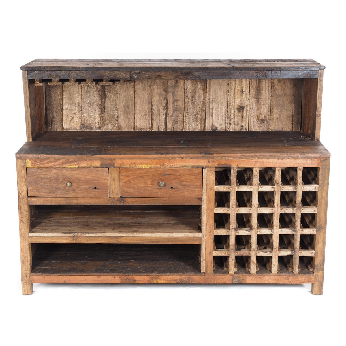 BARSCHRANK PUREWOOD Recyclingholz massiv, Vintage-Look 01 natur-vintage - Naturfarben, Holz (150/110/55cm) - DESIGN DELIGHTS