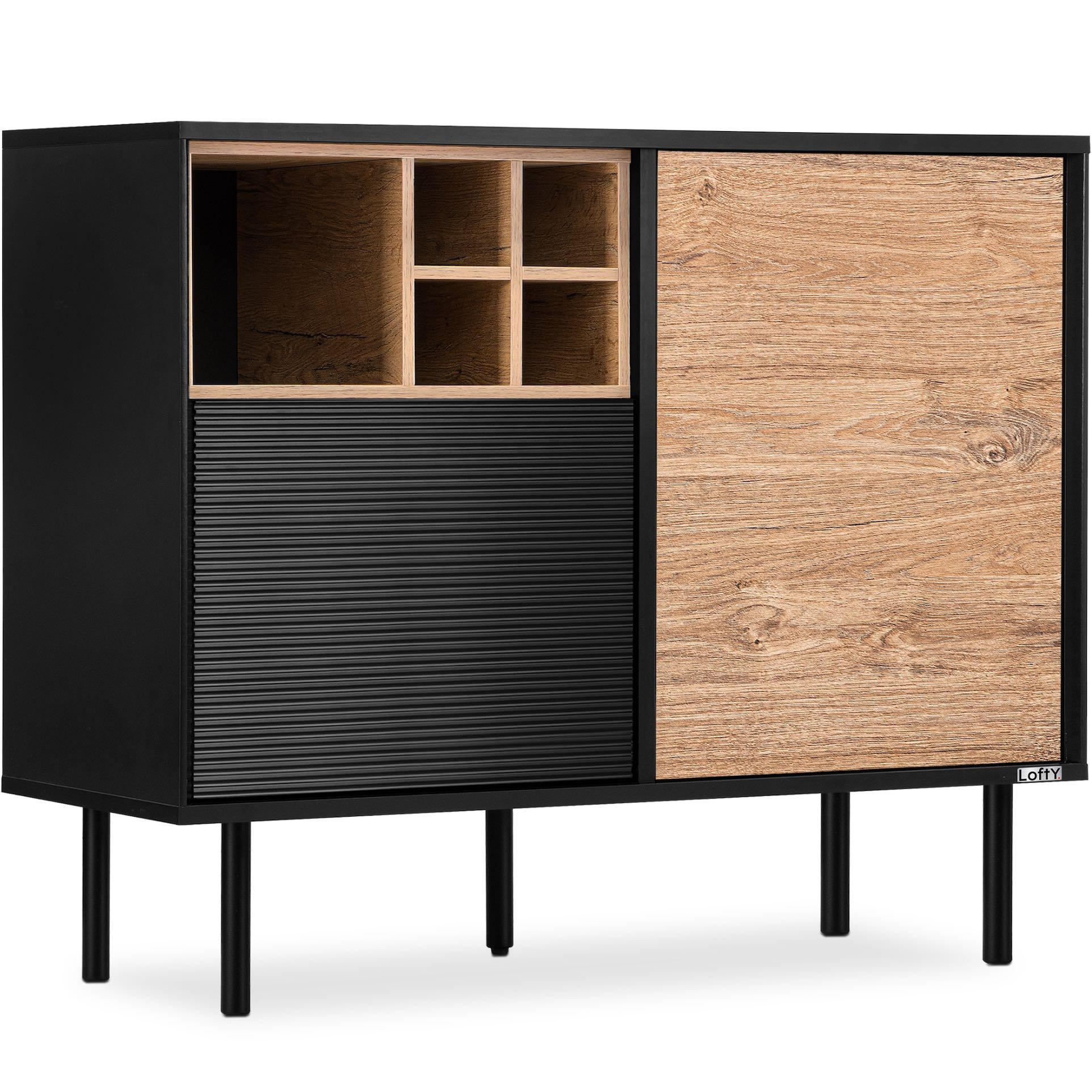 KOMMODE LOFTY Weineinlage, Braun - Eichefarben/Schwarz, Holz (102/83/41cm) - KONSIMO®