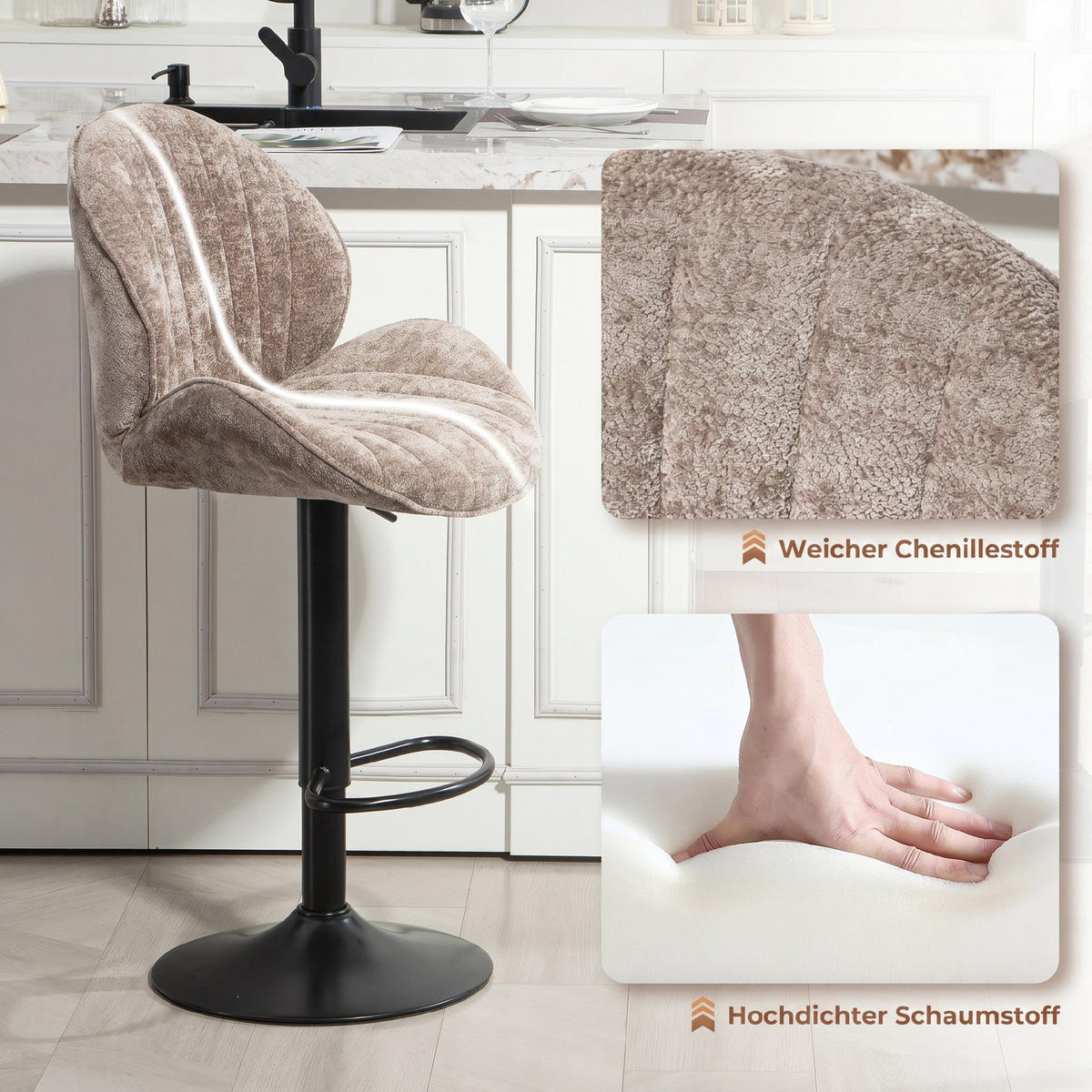 BARHOCKER 2er Set Polyester Stahl Braun - Schwarz/Braun, Textil/Metall (48/115/50cm) - HOMCOM