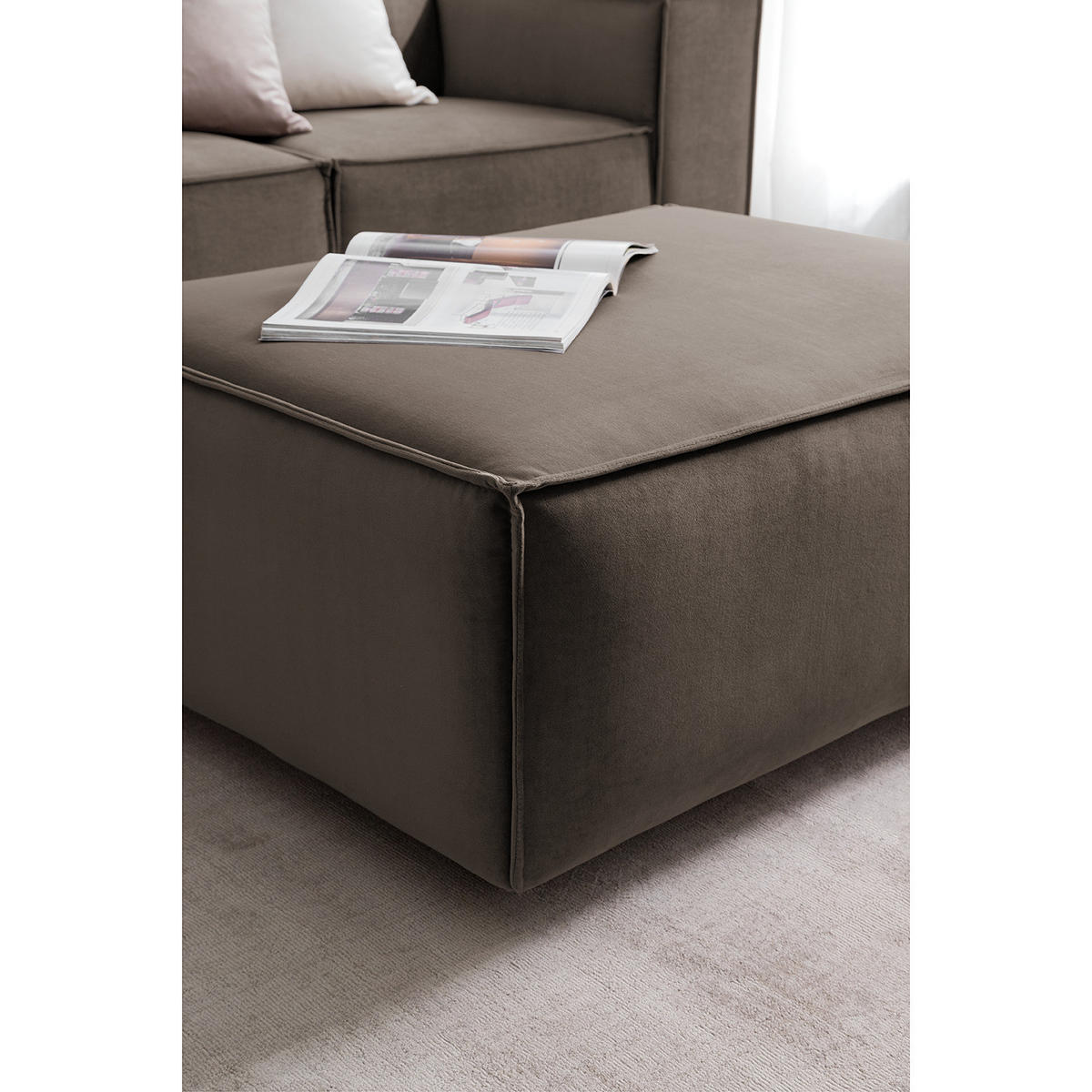 POLSTERHOCKER rechteckig - Taupe/Schwarz, Kunststoff/Textil (97/40/79cm) - home24
