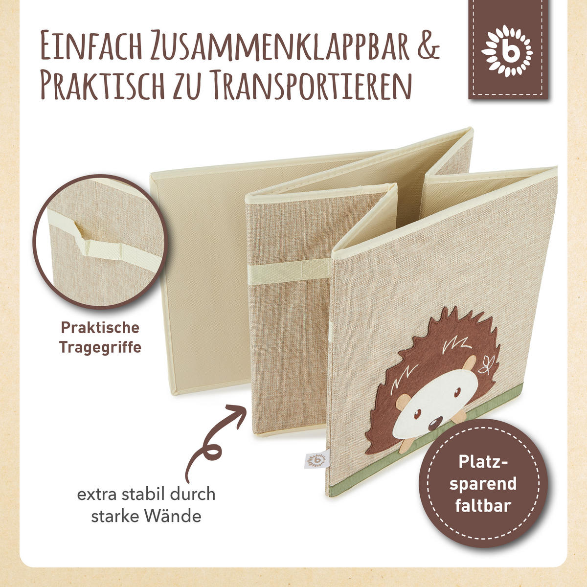 AUFBEWAHRUNGSBOX Kinder Kallax Igel - Beige, Textil (33/33cm) - Bieco Spielwaren