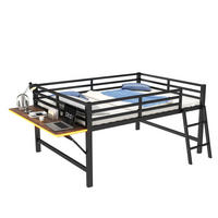 HOCHBETT 140/200 cm Schwarz mit LED und Schreibtisch - Schwarz, Metall (140/200cm) - MIVRAY