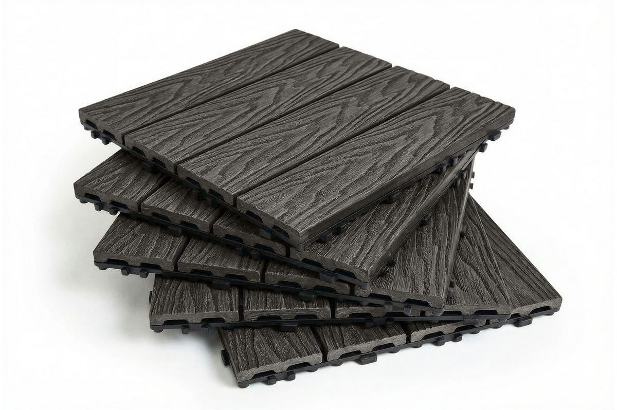 30ER-SET Terrassenplatten aus JURA-Verbundwerkstoff in grauer Holzoptik, 30 x 30 cm - Grau, Holzwerkstoff (30/30/2cm) - Casanoov