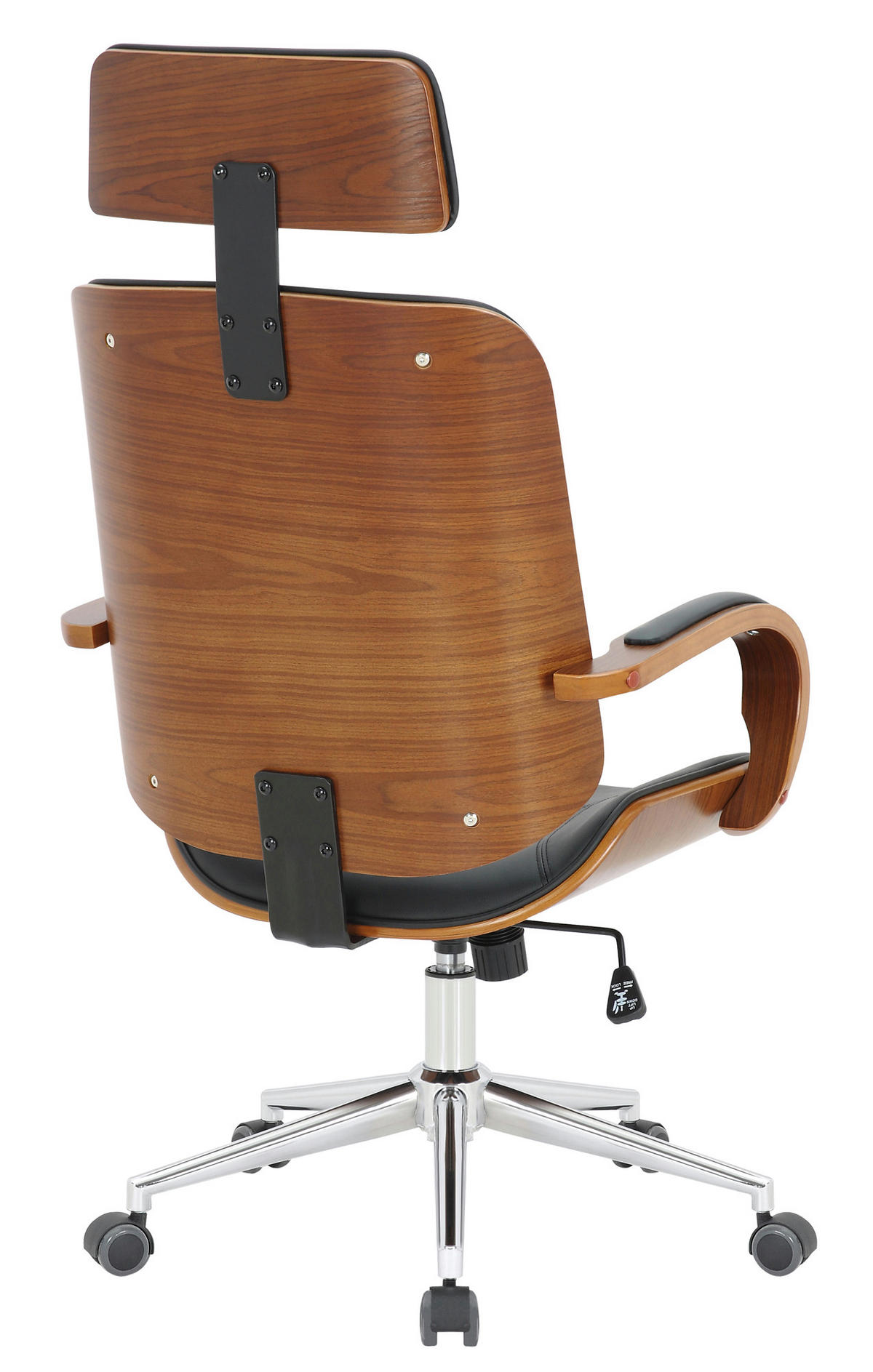 BÜROSTUHL KINGO 118x70x70 Walnuss/Schwarz Kunstleder - Schwarz/Braun, Leder/Metall (70/118/70cm) - DELUKE