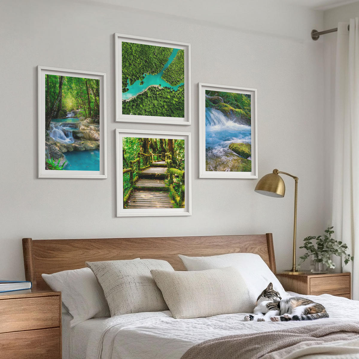 WANDBILDER 4er-Set - 50x50 cm & 40x60 cm Weißer Rahmen - Grüne Wälder, kristallklares Wasser - Weiß, Kunststoff (50/50cm) - ArtPrintCave