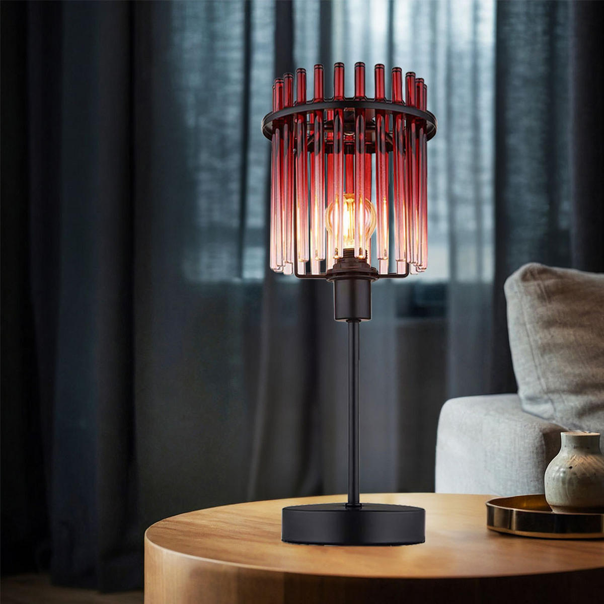 TISCHLEUCHTE Metall Glas Rot - Rot, Glas (15/15/37.5cm) - Globo Lighting