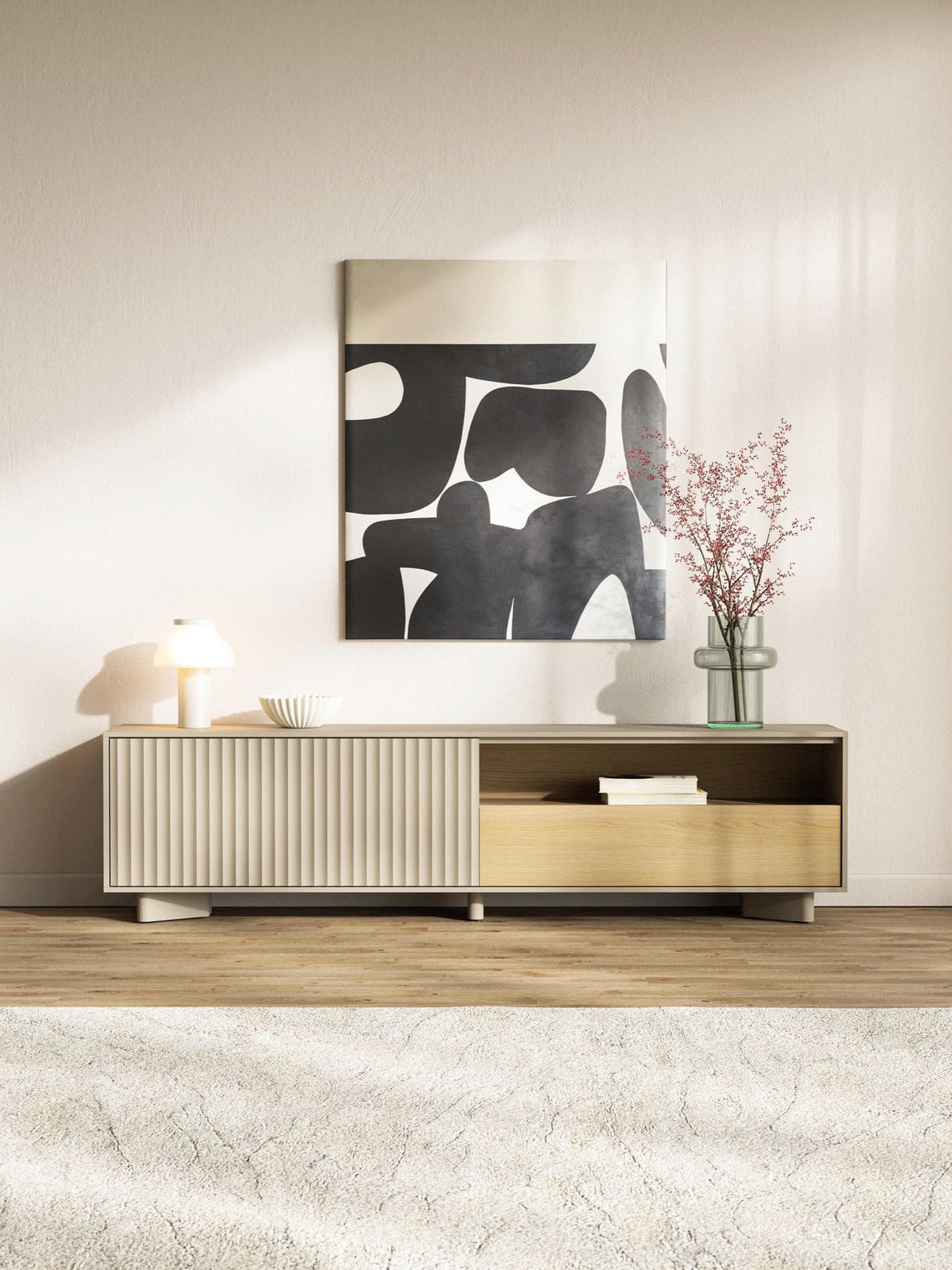 TV stolek Distria Kašmírově šedý 175/46/35 cm - béžová/šedohnědá, kompozitní dřevo (175/46/35cm) - Selsey
