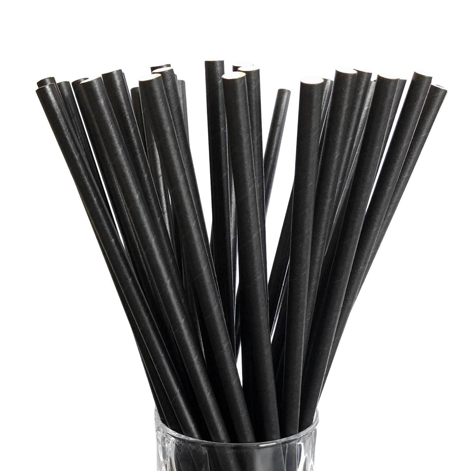 PAPIER-TRINKHALME Jumbo Schwarz 20 cm 100er Set - Schwarz, Papier (0.8/25cm) - LUXENTU