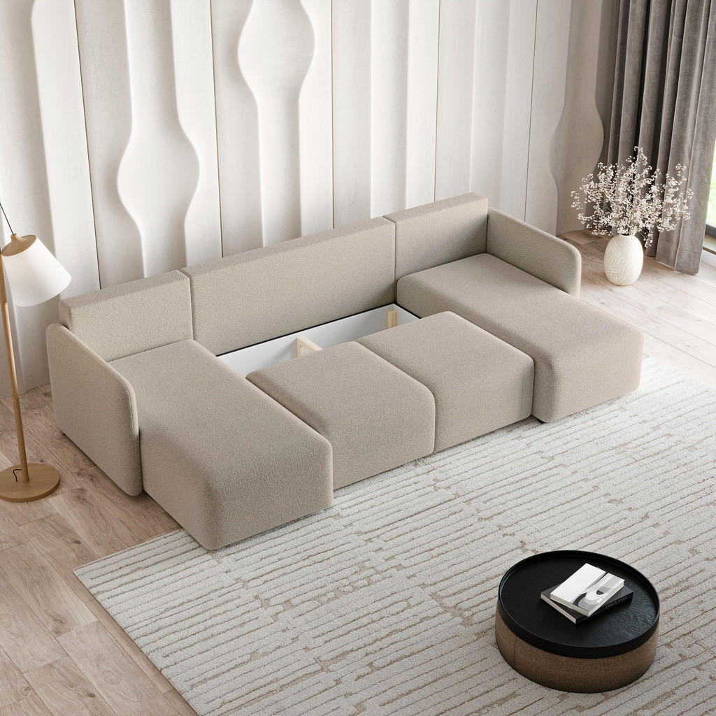 Thumbnail - Masseno Wohnlandschaft, Beige, Holz, 5-Sitzer, U-Form, 285x85x143 cm, Wohnzimmer, Sofas & Couches, Wohnlandschaften, Woh...