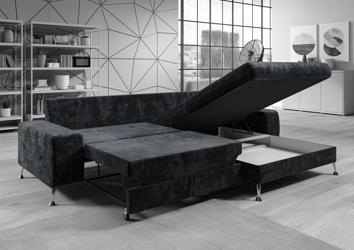 ECKSOFA L Form Artemia Braun Samt 275/210/81 cm – modernes Sofa fürs Wohnzimmer R - Silberfarben/Braun, Textil/Metall (275/210cm) - AX Living