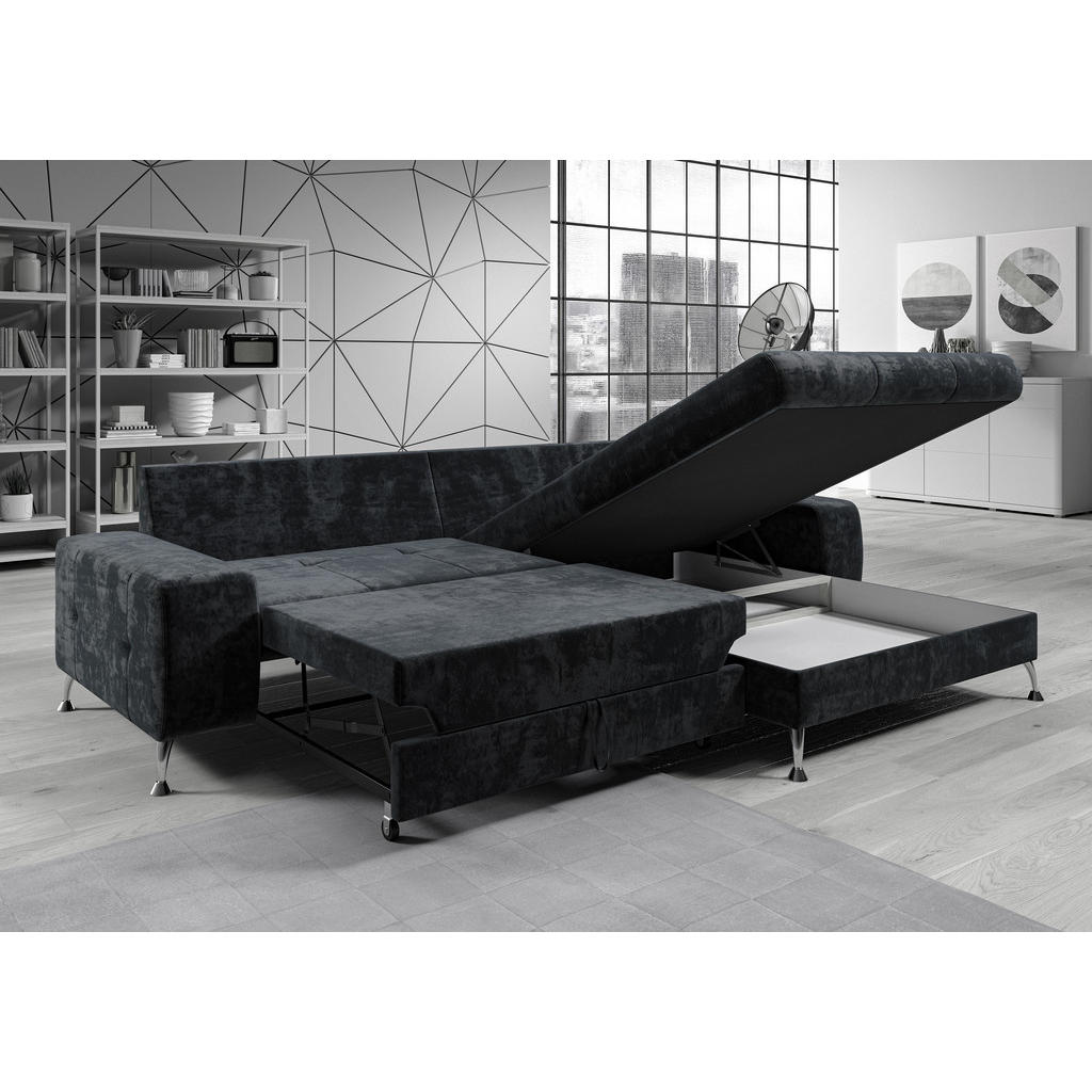 Thumbnail - AX Living Ecksofa, Schwarz, Textil, Uni, 5-Sitzer, Füllung: Polyurethan (Pur), L-Form,L-Form, Sockel, 275x210 cm, Wohnzi...