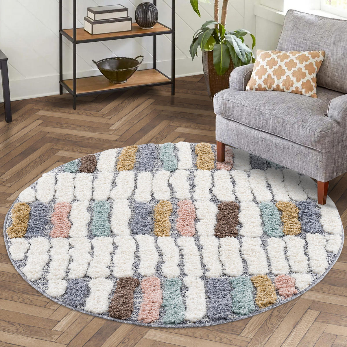 HOCHFLOR-TEPPICH Focus 3032 Multi 160 cm Rund - Multicolor, Textil (160/160cm) - carpet city