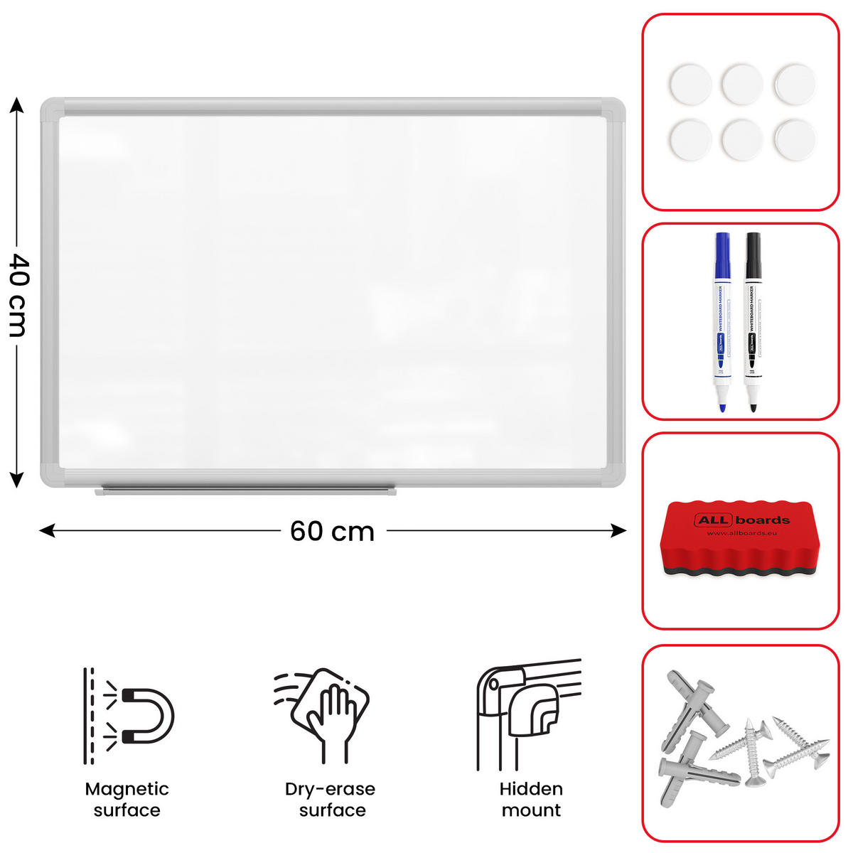 WHITEBOARD Magnetisch 60x40cm - PREMIUM EXPO Alurahmen - Weiß, Metall (60/40/1.6cm) - ALLboards