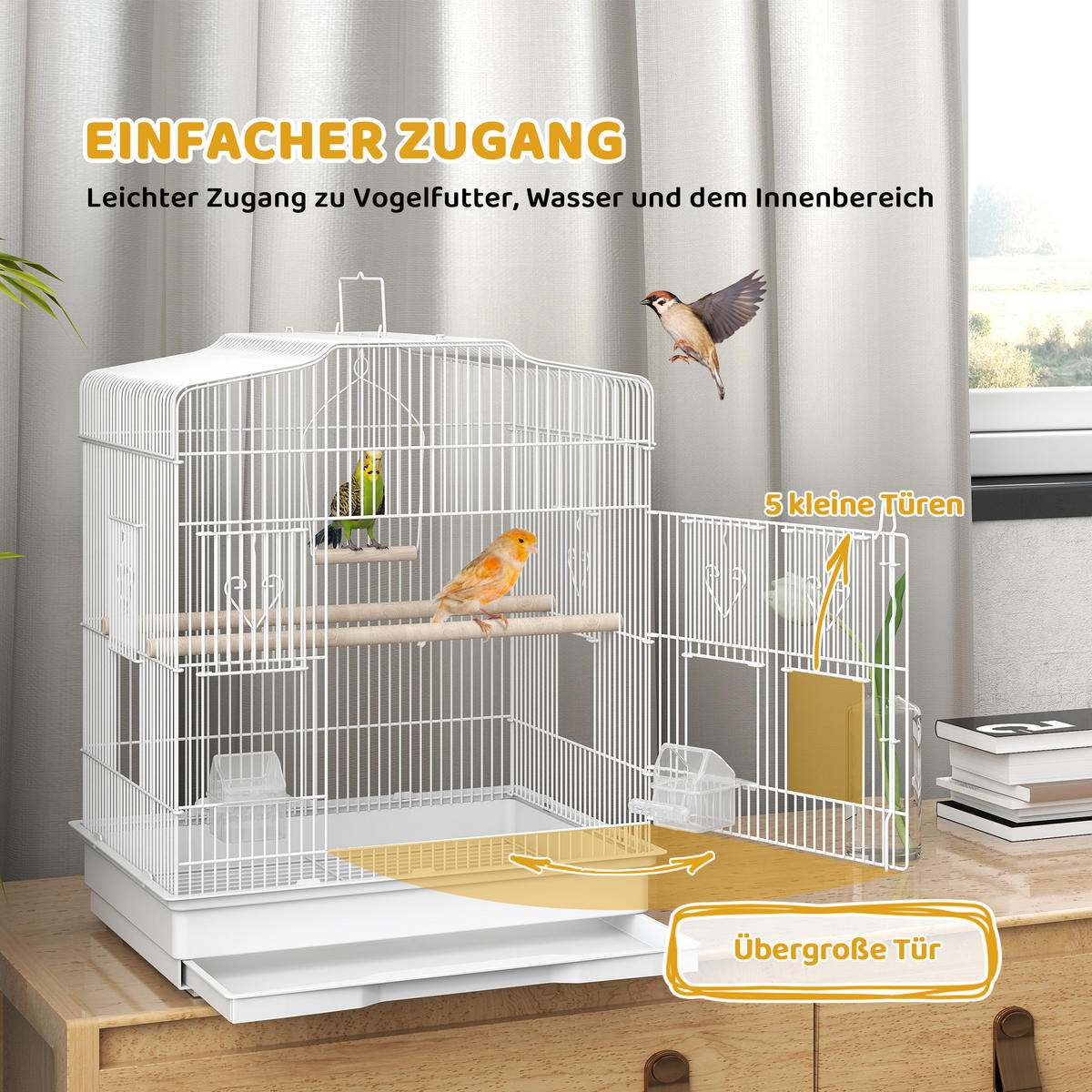 VOGELKÄFIG DE-10851 Vintage-Design für kleine Vogelarten Weiß - Weiß, Metall (36/59/46.5cm) - ComfortXL