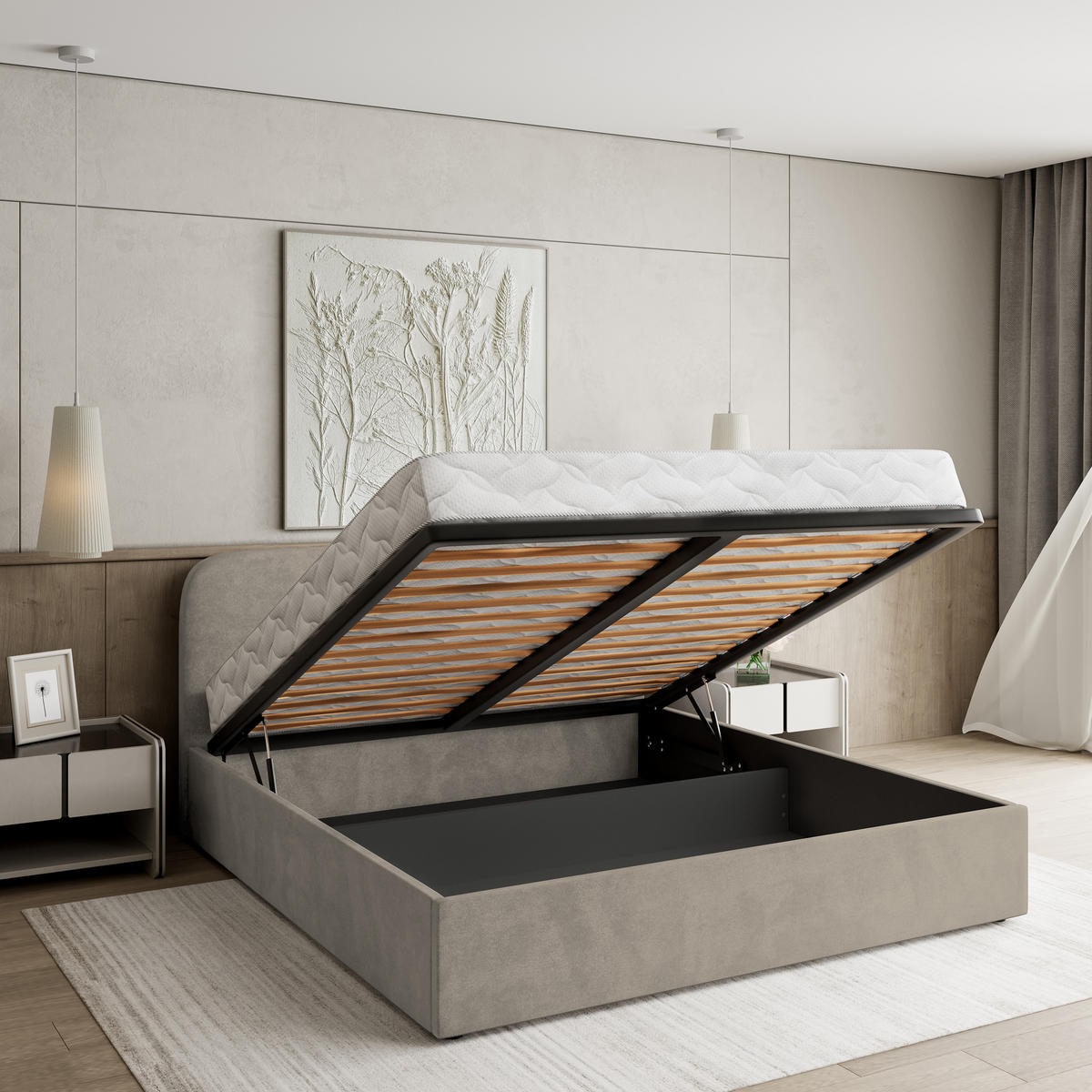 POLSTERBETT RENIVE 160x200 cm mit Bettkästen - Beige - Beige, Holz (160/200cm) - MASSENO