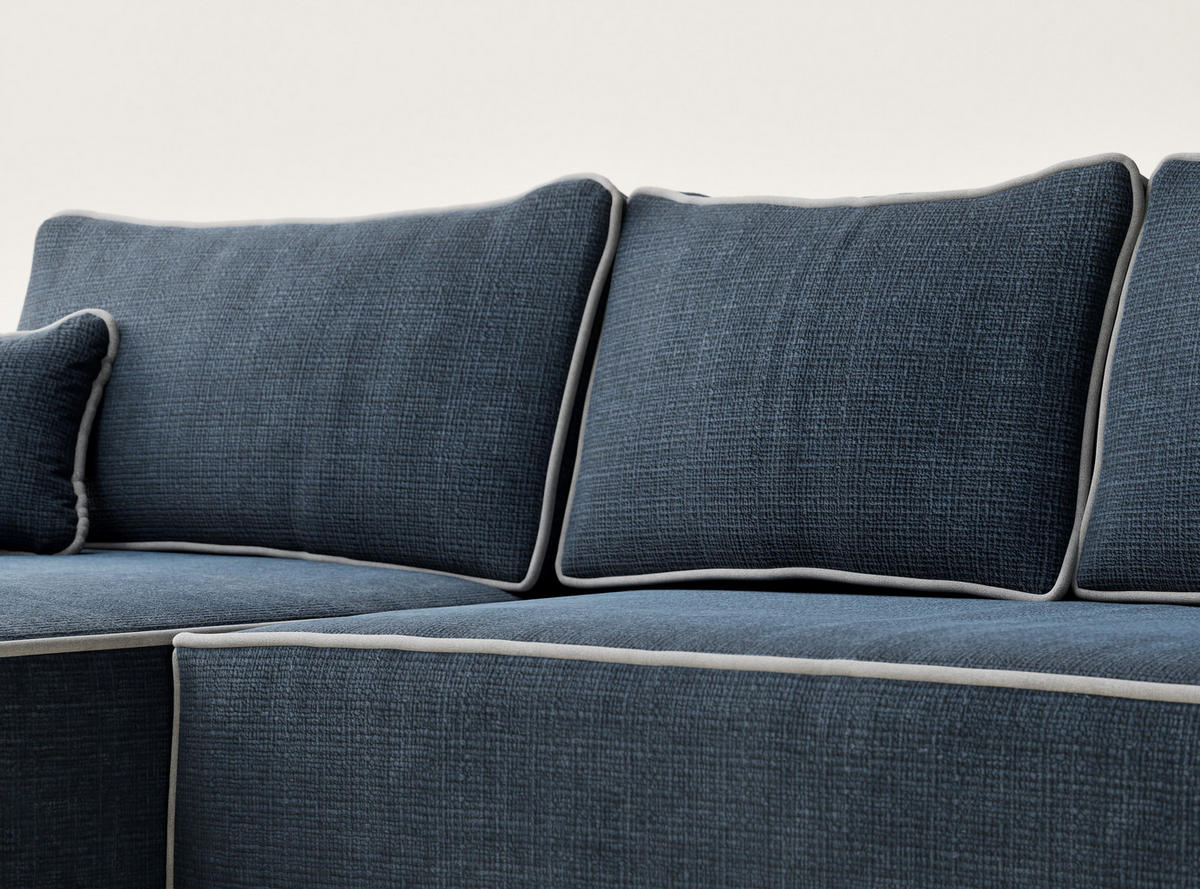 ECKSOFA MIT SCHLAFFUNKTION Modo Creme Chenille-Stoff - Links Seite - Schwarz/Dunkelblau, Holz/Holzwerkstoff (185/294cm) - Maison de Reve