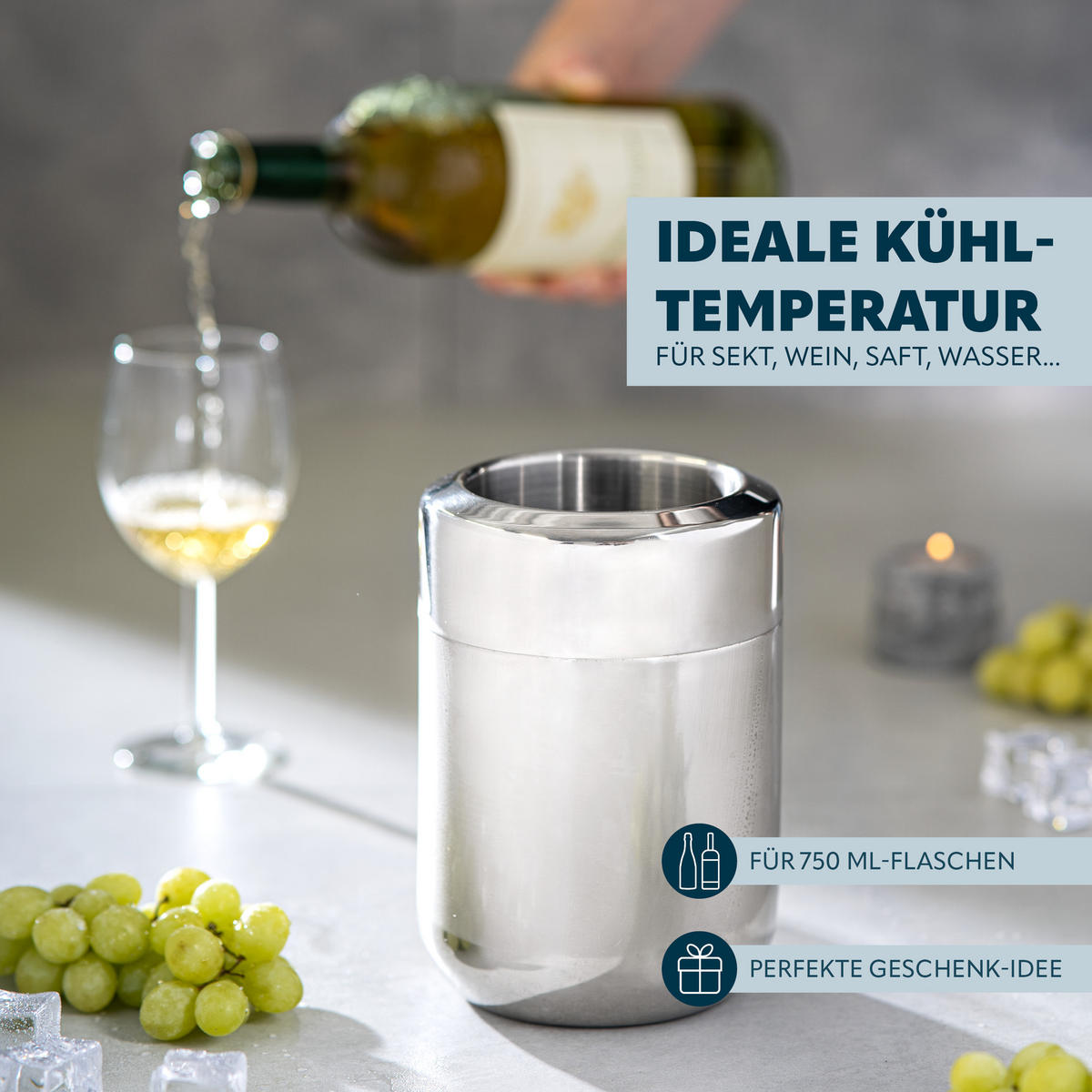 EDELSTAHL-FLASCHENKÜHLER 750 ml-Flaschen, silber, Edelstahl - Edelstahlfarben, Metall (13/19cm) - bremermann
