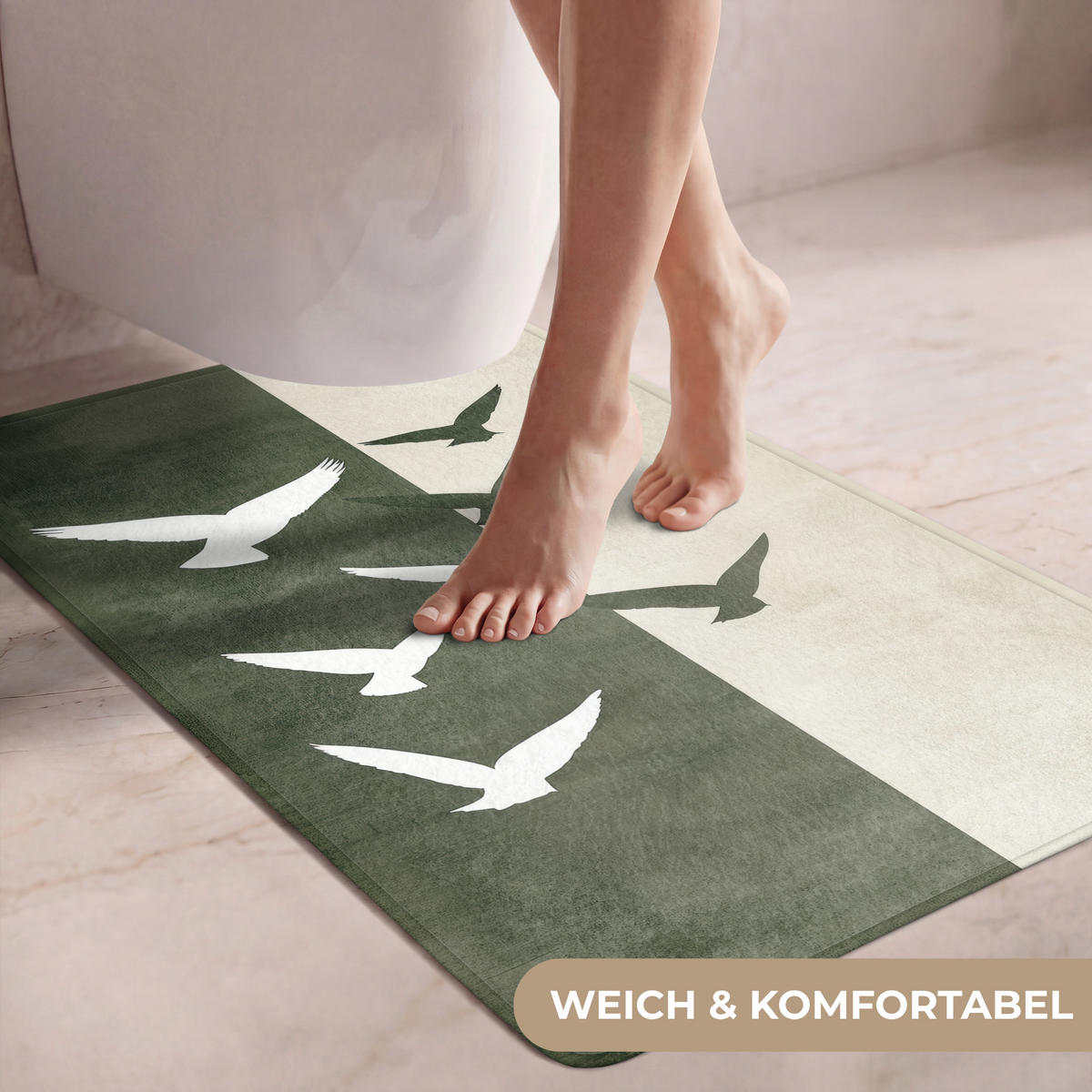 WC PŘEDLOŽKA Japandi - Pták - Zelený 60x90 cm - olivově zelená, textil/plast (60/1cm) - OnlyWow