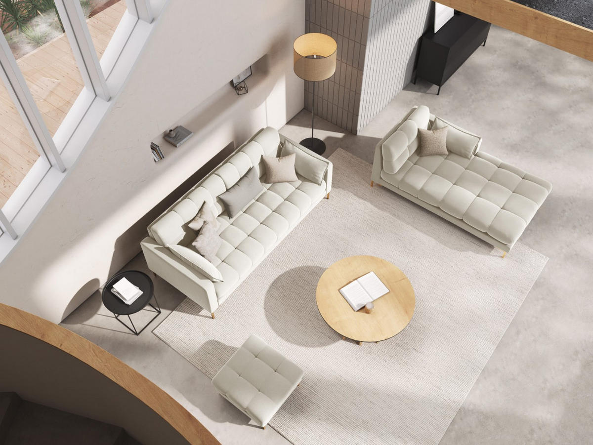 CHAISELONGUE rechts Mamaia aus Samt leichtes beige - Creme, Textil (102/75/185cm) - Micadoni
