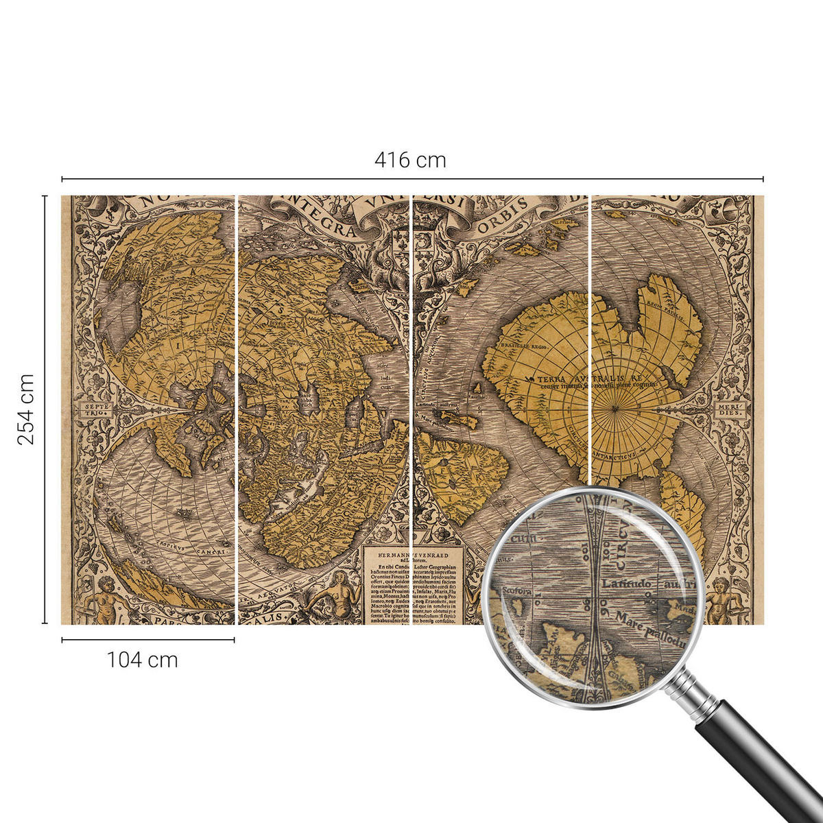 FOTOTAPETE 416x254 cm - Historische Kartographie - Gelb, Textil (416/254cm) - Wallfluent