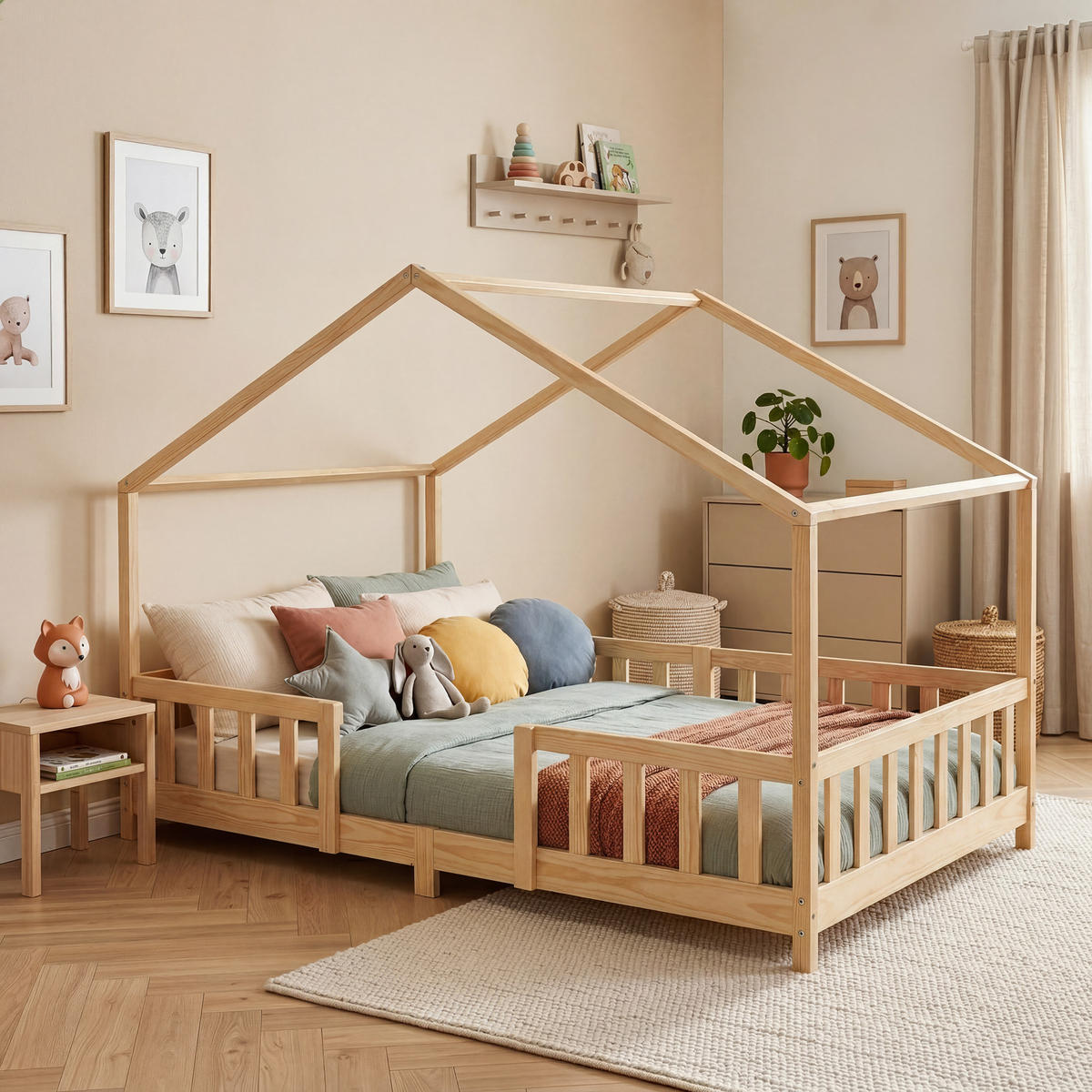 HAUSBETT Treviolo - Naturfarben, Holz (120/200cm) - [en.casa]