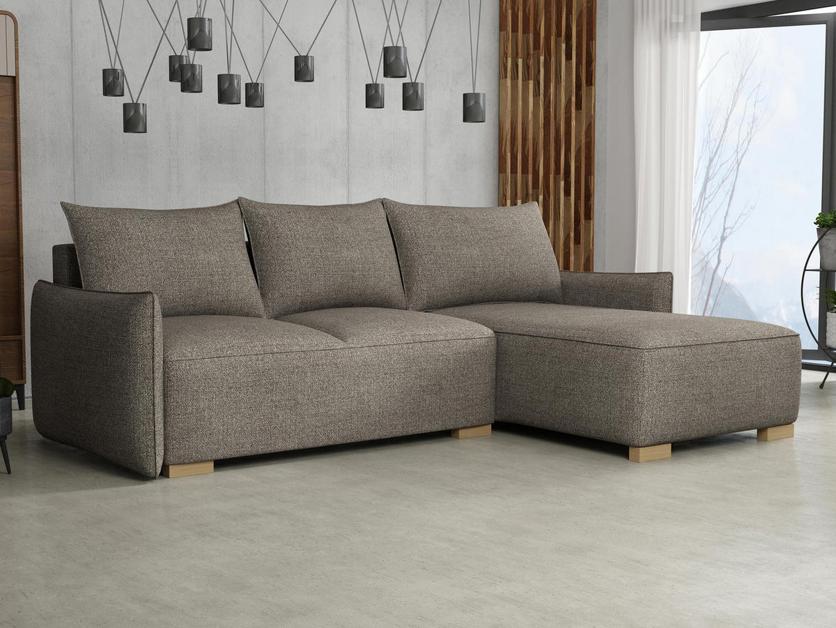 ECKSCHLAFSOFA Focus L - Hellbraun/Naturfarben, Holz/Textil (240/155cm) - MIRJAN24