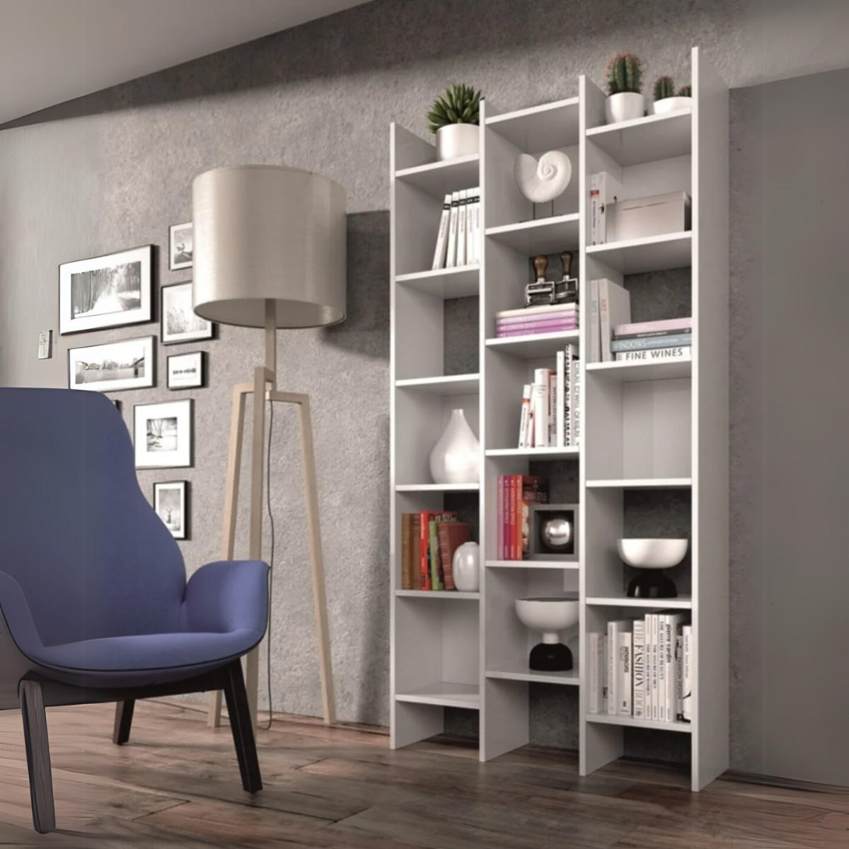 BÜCHERREGAL 3 Säulen 15 Fächer Italian - H192 cm - Weiß, Holzwerkstoff (25/192/96cm) - Calicosy