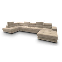 WOHNLANDSCHAFT TORIVA L-S Creme Velours-Stoff mit Schlaffunktion - Creme, Holz (418/90/202cm) - MASSENO