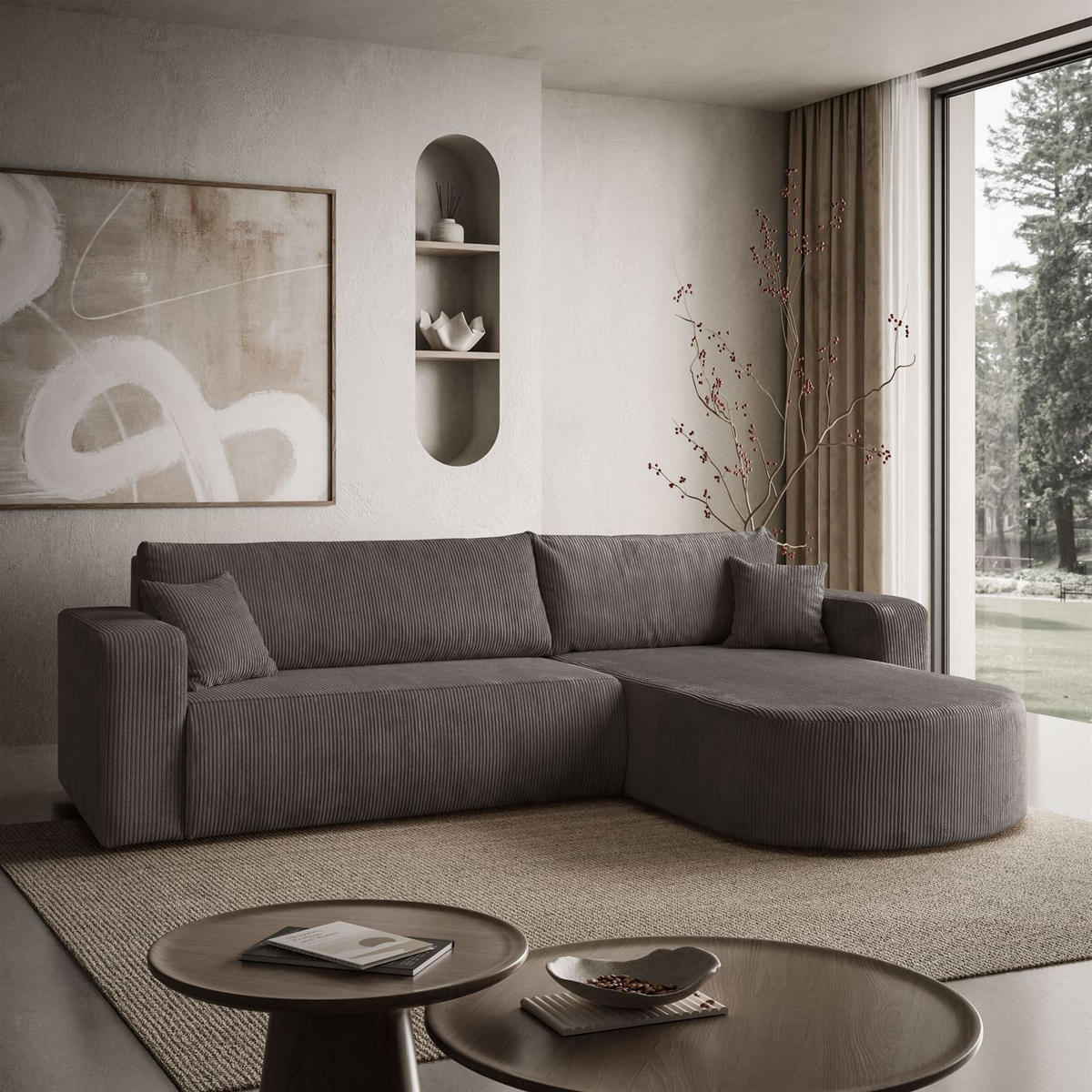 ECKSOFA SOPRANO mit Schlafunktion und Stauraum POSO 04 - Hellbraun, Textil (271/175cm) - Lookway