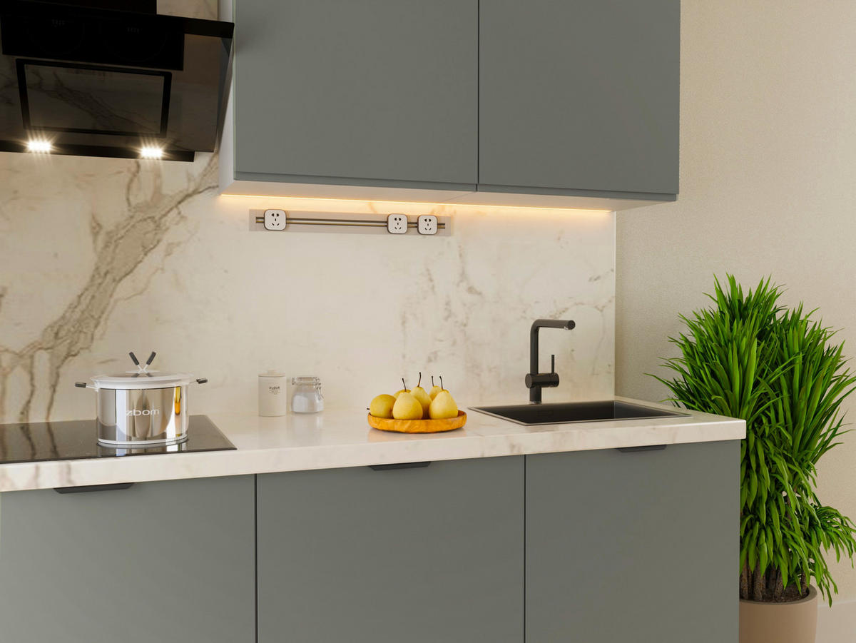 KÜCHENZEILE 240 cm Livaro – KU-S21 – Grün Matt / Weiß - Weiß/Grün, Holzwerkstoff (240/247/60cm) - hi-markt