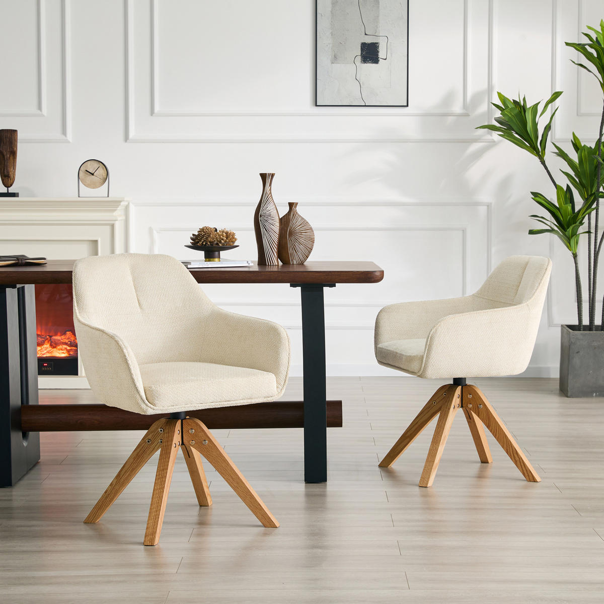 ESSZIMMERSTUHL drehbar 82 cm Stoff Beige/Eiche 2er-Set - Beige, Holz (46/82/58cm) - Meubliv