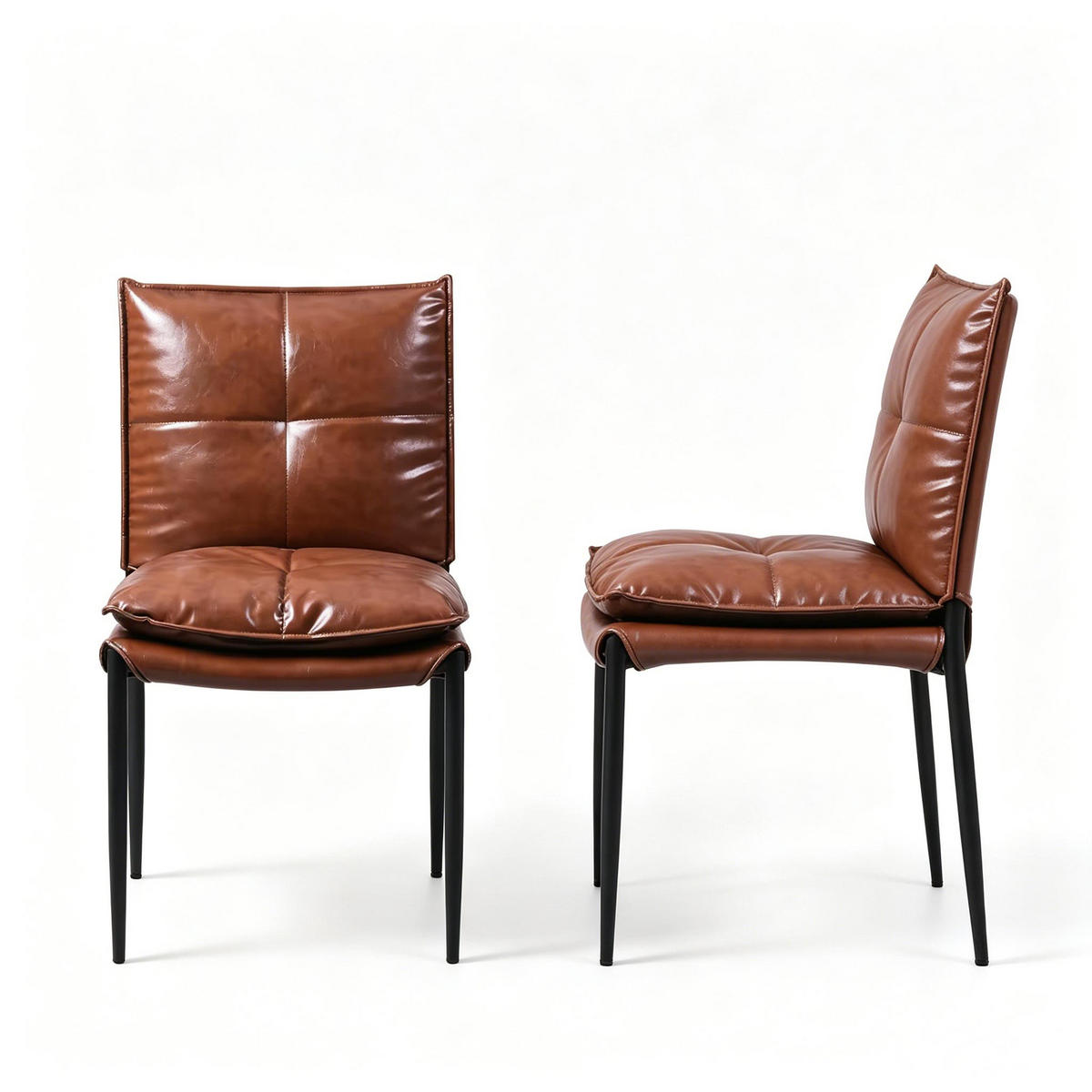 STUHL-SET DE-36235 2 Stück mit Kunstlederbezug Braun - Braun, Metall (55/87/48cm) - ComfortXL