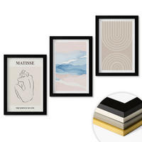 WANDBILDER 3er-Set - 20x30 cm Schwarzer Rahmen - Linien, Wellen, pastellfarbener Minimalismus - Schwarz, Kunststoff (20/30cm) - ArtPrintCave