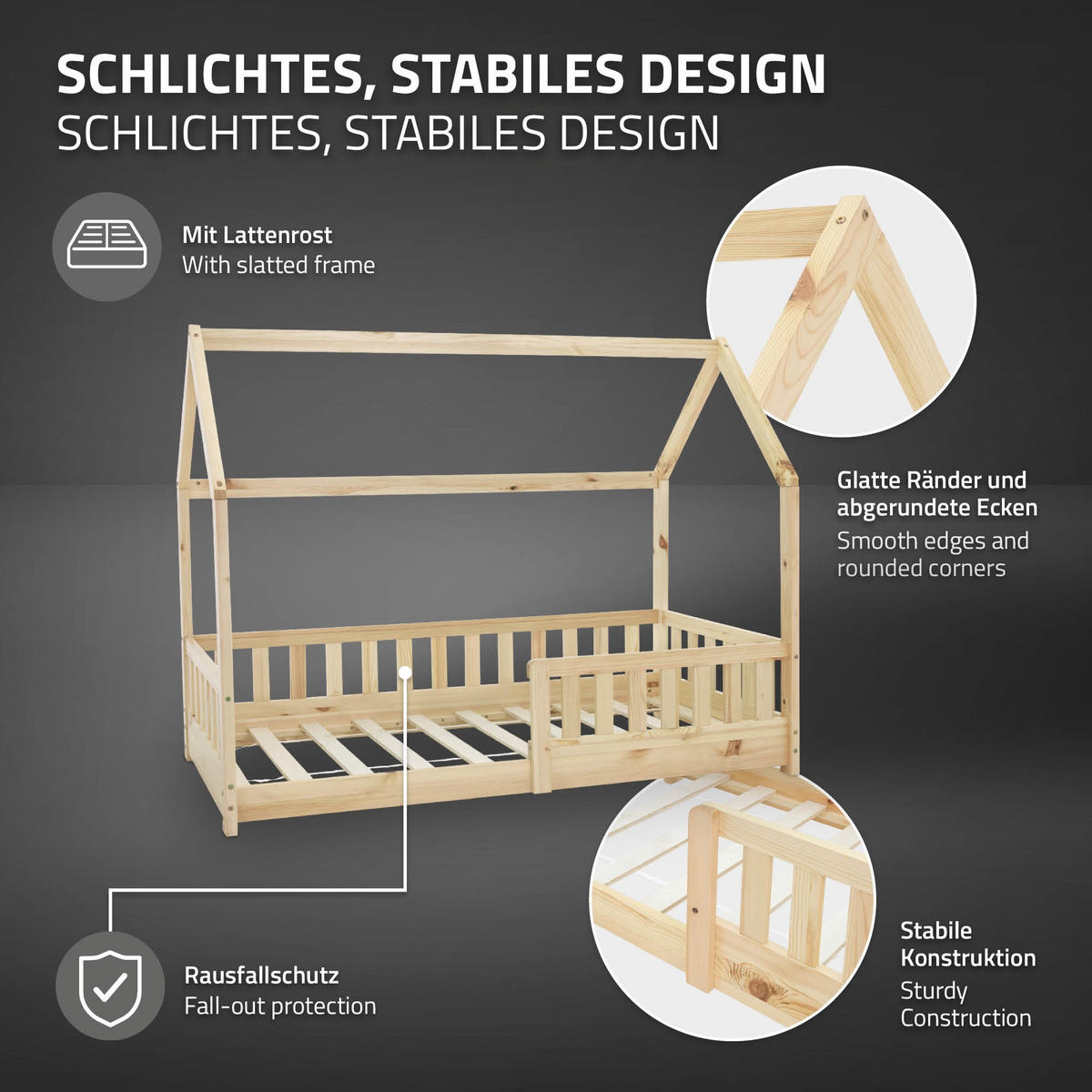 KINDERBETT mit Dach 80x160 cm Natur - Naturfarben, Holz (80/160cm) - ML-DESIGN