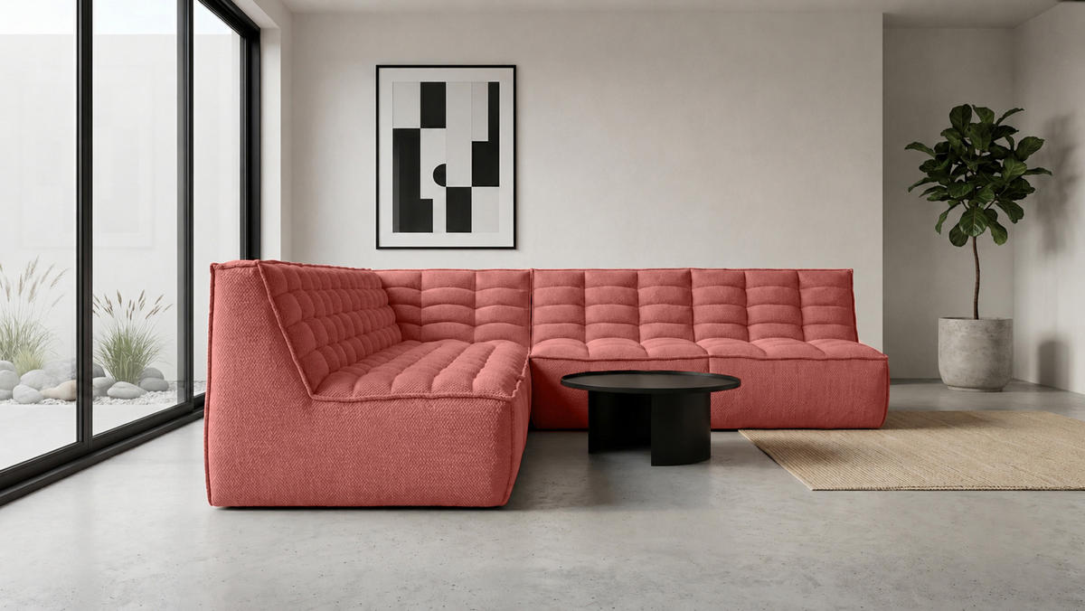 ROHOVÁ SEDAČKA modulární ve tvaru L, plyšová tkanina Pop, Růžová, Levá strana, LAZY L - růžová, dřevo (333/253cm) - Kaiser Möbel