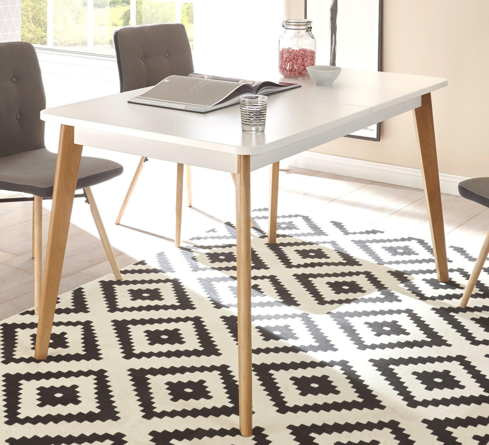 ESSTISCH weiß matt, Eiche, skandinavisch, Küchentisch ausziehbar 140 - 180 cm, - Eichefarben/Weiß, Holzwerkstoff (140/80/75cm) - Furn.Design