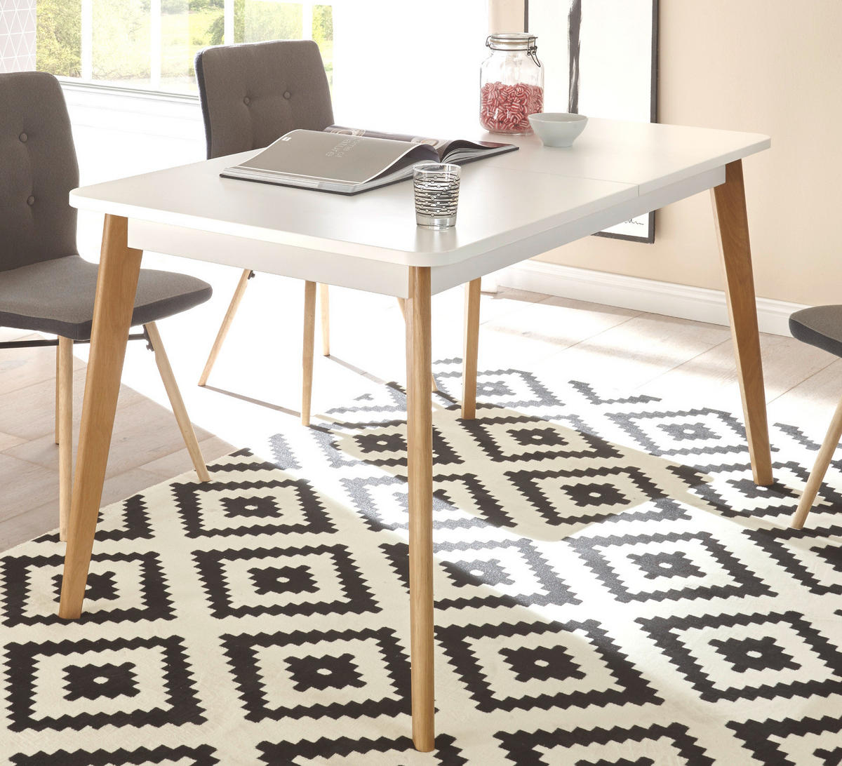 ESSTISCH weiß matt, Eiche, skandinavisch, Küchentisch ausziehbar 140 - 180 cm, - Eichefarben/Weiß, Holzwerkstoff (140/80/75cm) - Furn.Design