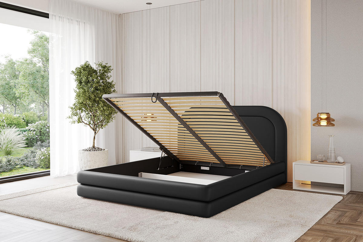 POLSTERBETT mit Bettkasten und Lattenrost, Boxbett ohne Matratze - LERIS 120x200 Schwarz Kunstleder - Schwarz Hochglanz, Holzwerkstoff/Textil (120/200cm) - ALTDECOR