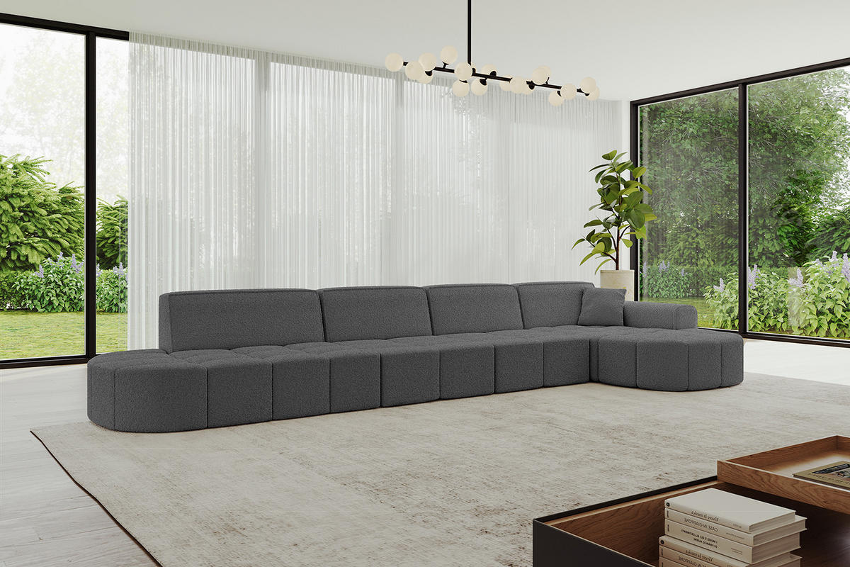 ECKSOFA Ottomane Rechts LIVO-L3 - 422x173x79,5 cm Grau - Grau, Holzwerkstoff/Textil (422/173cm) - ALTDECOR