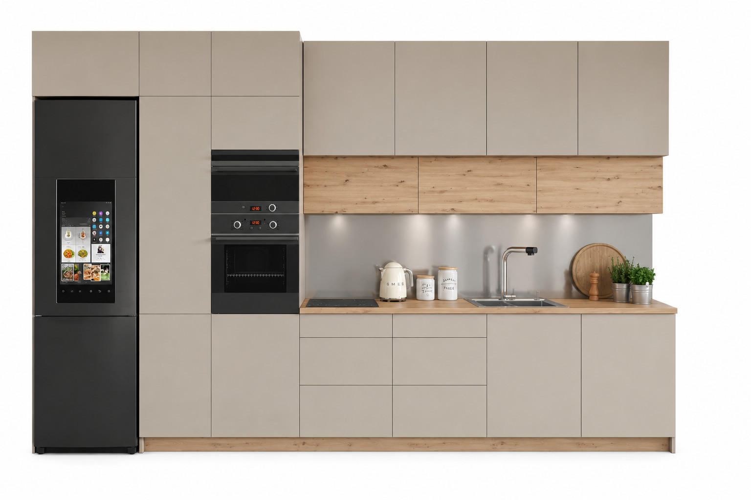 KÜCHENZEILE 400 cm - Nexa K18-G400 - in Beige / Matt - Beige, Holz (400/248/58cm) - ROYAL24_MARKT