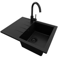 GRANITSPÜLE Mailand, 2-er set Alles Schwarz 62/50 cm 1 Becken + Küchenarmatur 32/20 cm + Ablauf-Set ab 40er Unterschrank - Schwarz, Kunststoff (62/19/50cm) - Primagran