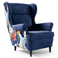 OHRENSESSEL Havana im skandinavischen Stil, Dunkelblau, mit Beinen in Wengefarbe - Wengefarben/Dunkelblau, Holzwerkstoff (82/102/92cm) - Beautysofa