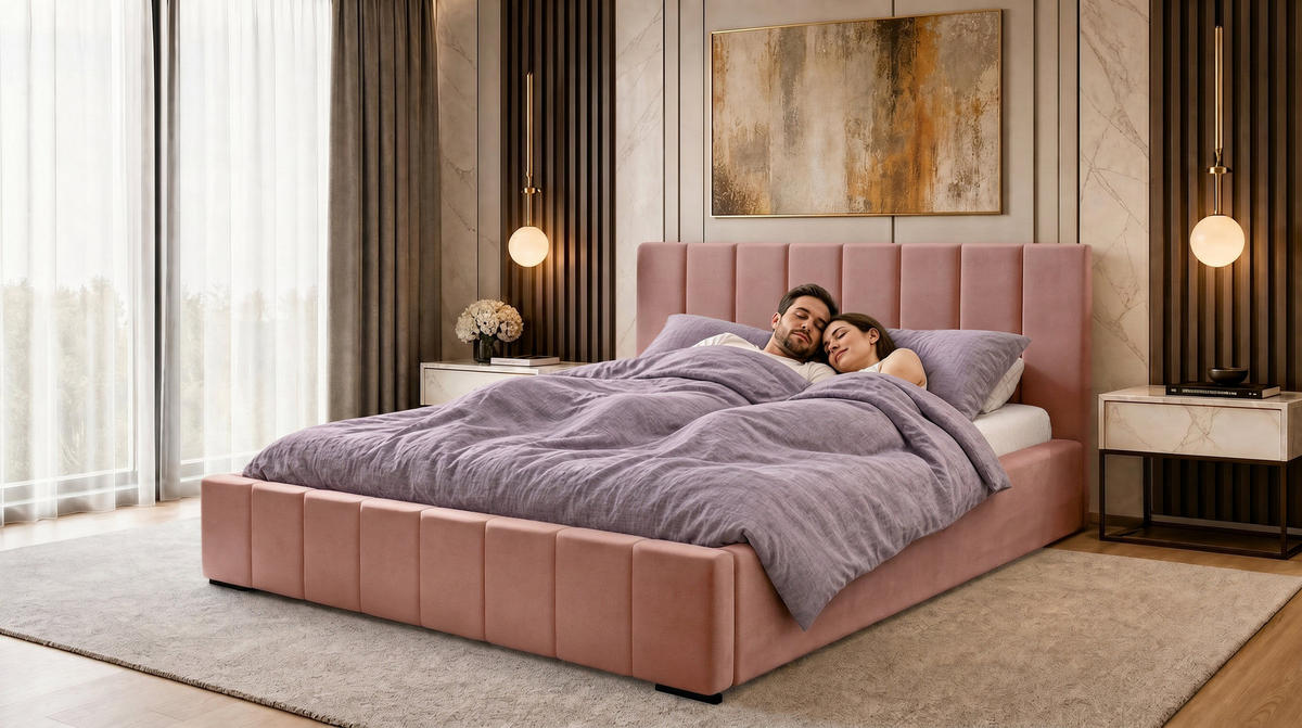MARPUR Polsterbett NERO 180x200 cm mit Bettkasten und Lattenrost, Rosa - Chromfarben/Rosa, Holz/Holzwerkstoff (180/200cm) - Marpur